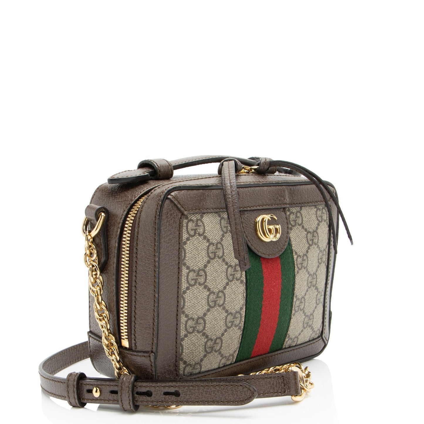 Gucci GG Supreme Ophidia Top Handle Leather Canvas Nylon Brown Crossbody Bag