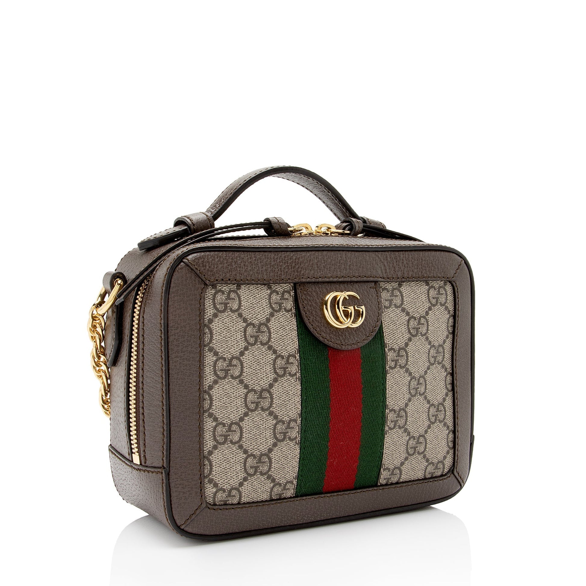 Gucci GG Supreme Ophidia Top Handle Leather Canvas Nylon Brown Crossbody Bag Shf Nunuzp