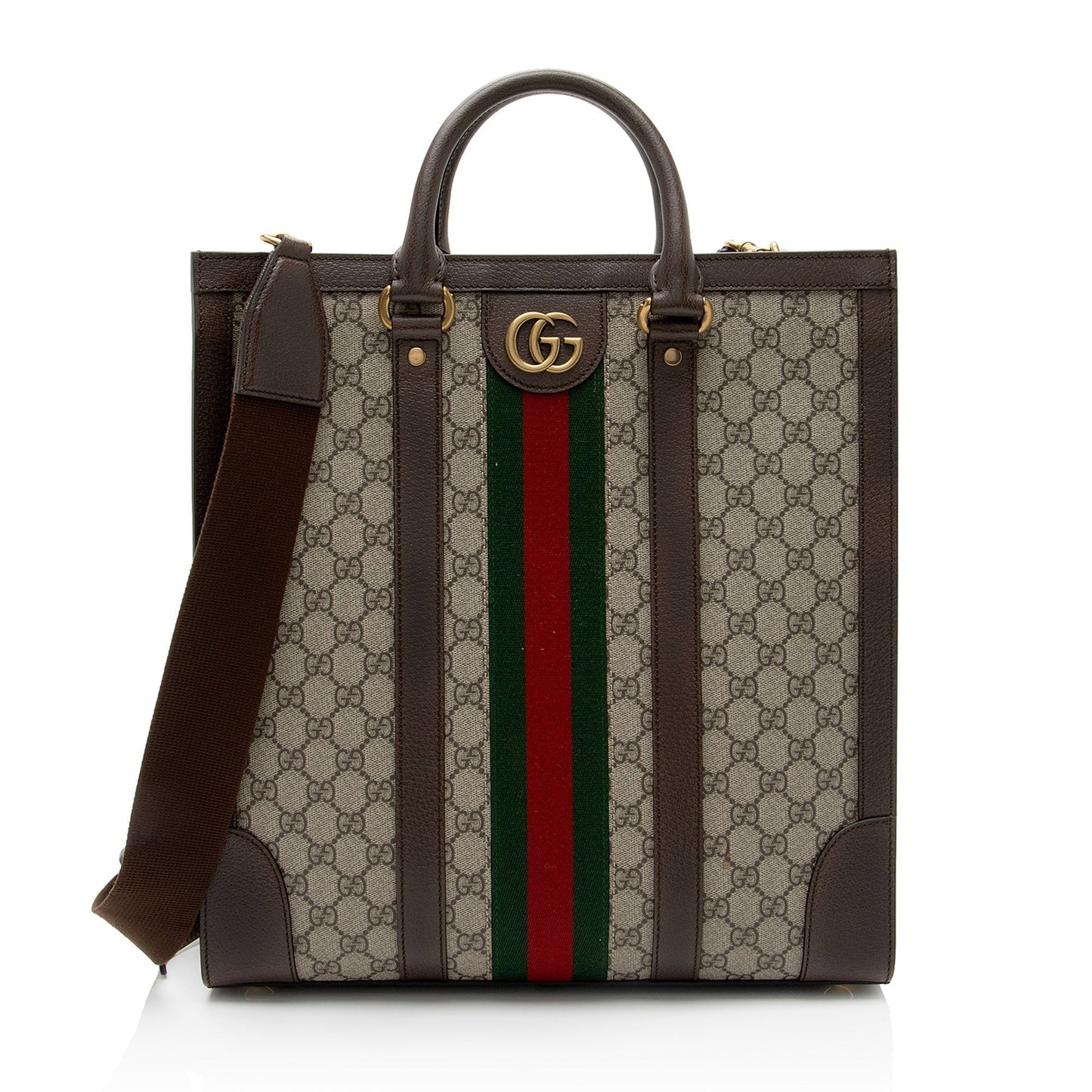 Gucci GG Supreme Ophidia Vertical Leather Canvas Nylon Brown Tote Bag