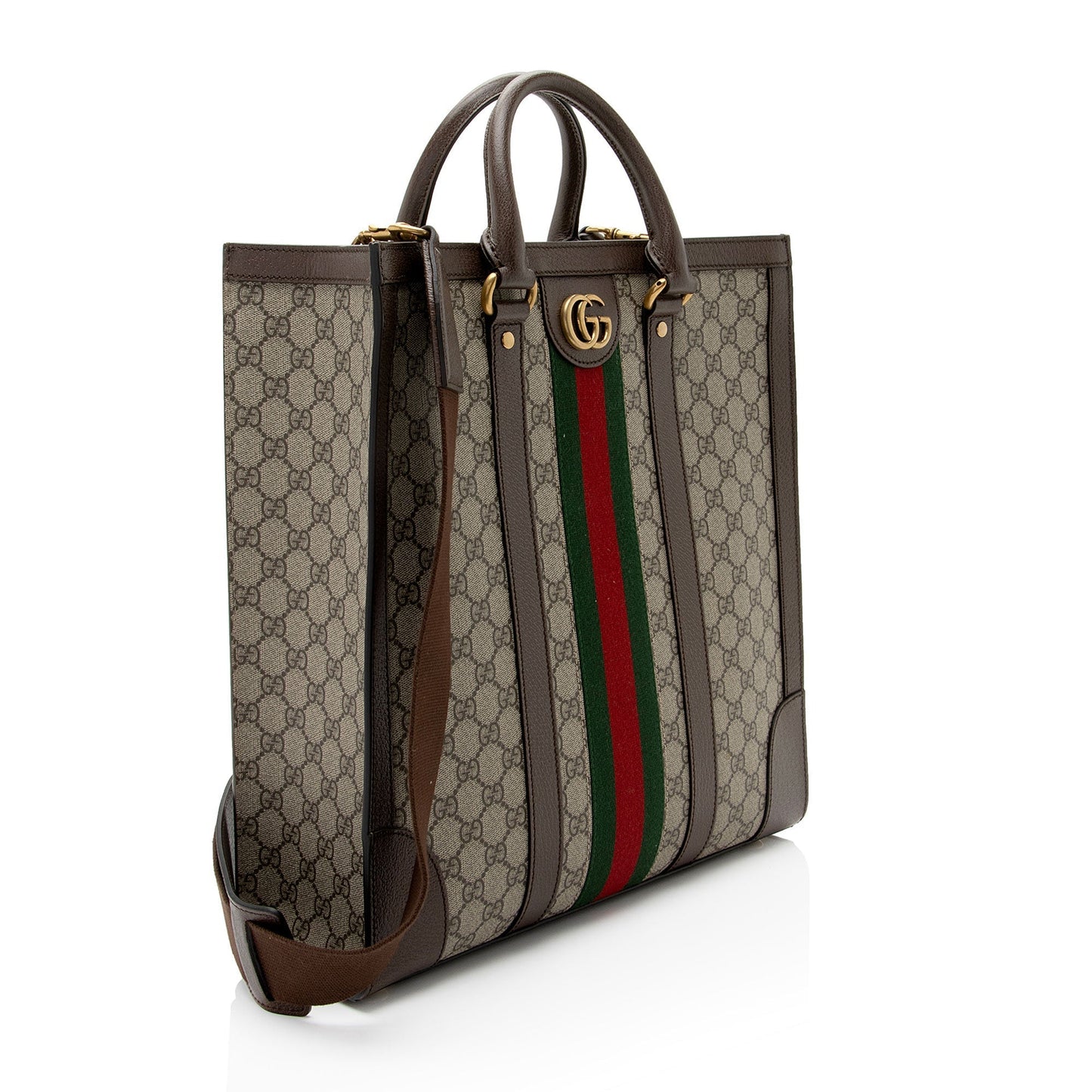Gucci GG Supreme Ophidia Vertical Leather Canvas Nylon Brown Tote Bag
