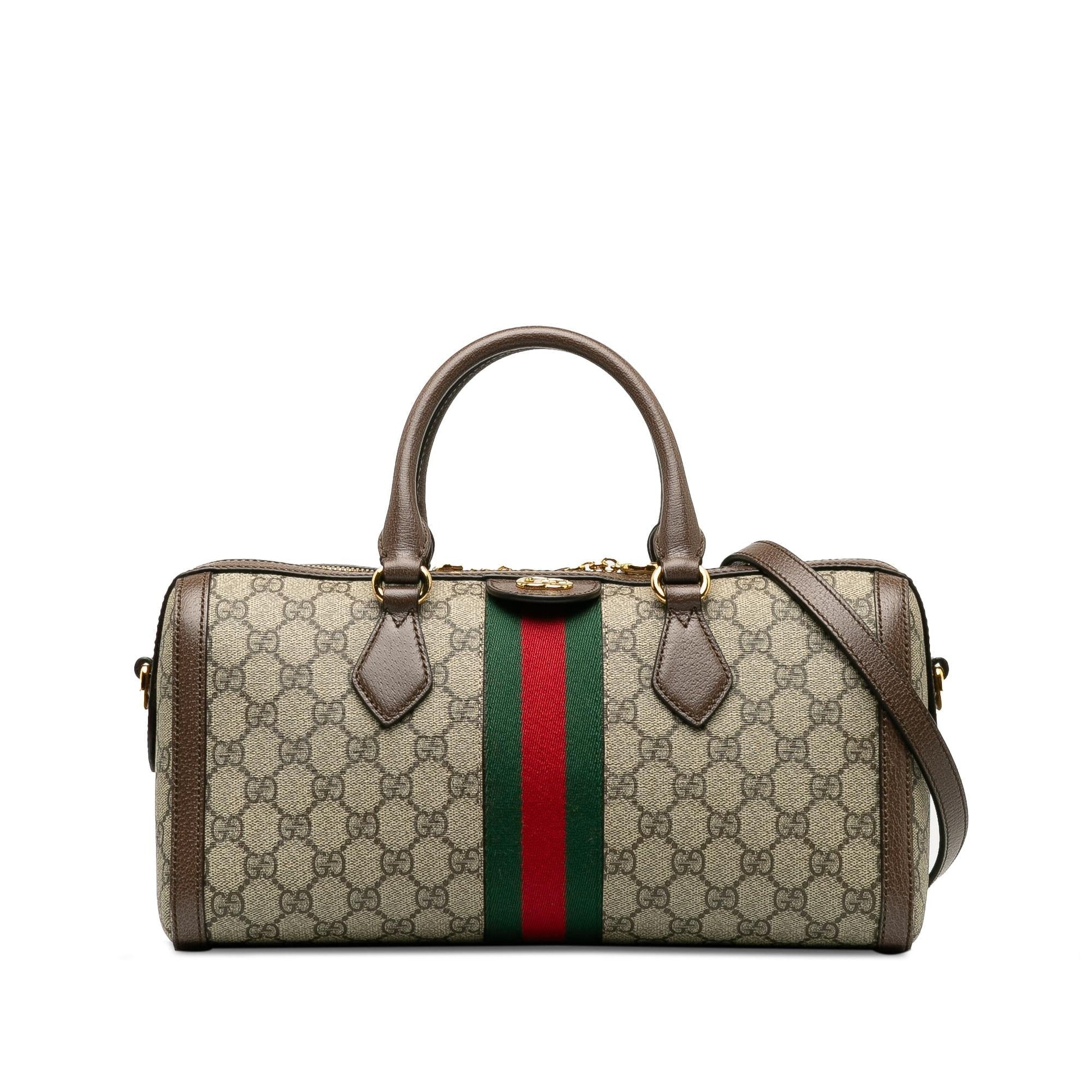 Gucci GG Supreme Ophidia Web Canvas Brown Satchel Bag