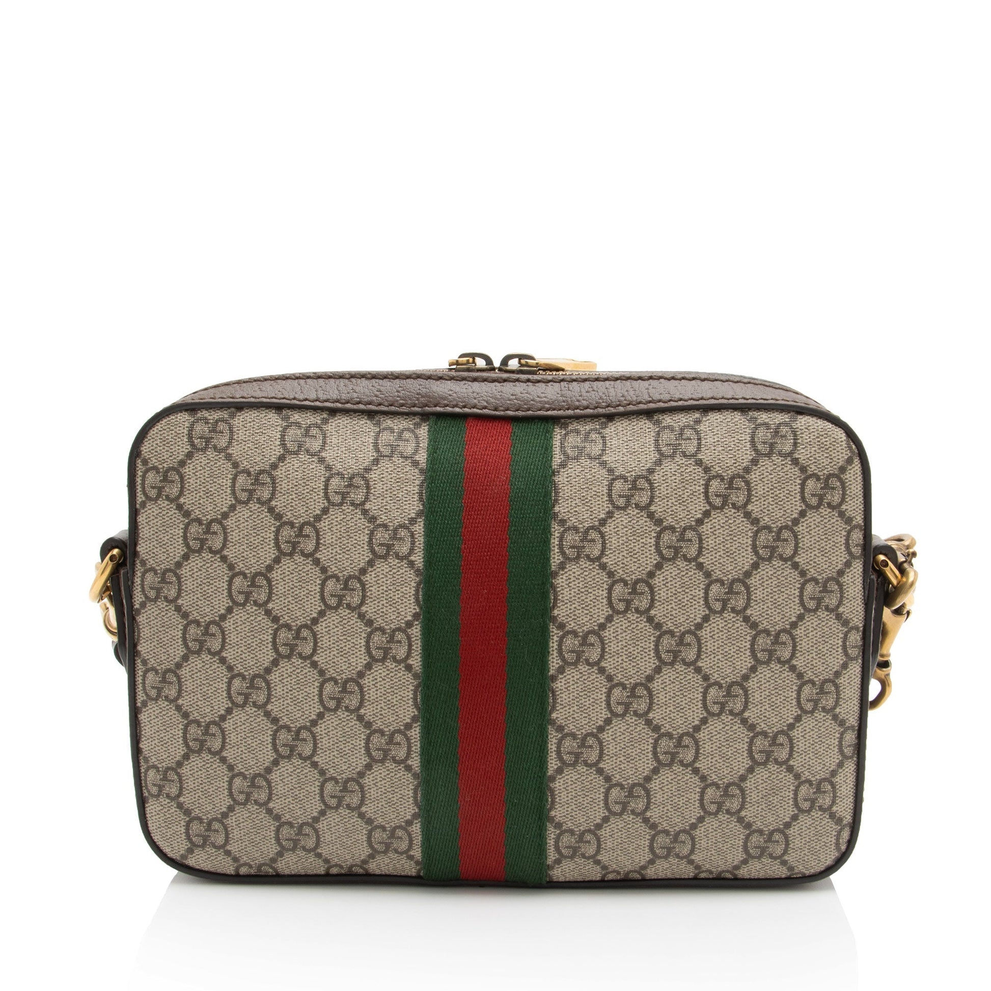 Gucci GG Supreme Ophidia Web SHF-E9hrMN Leather Canvas Nylon Brown Crossbody Bag