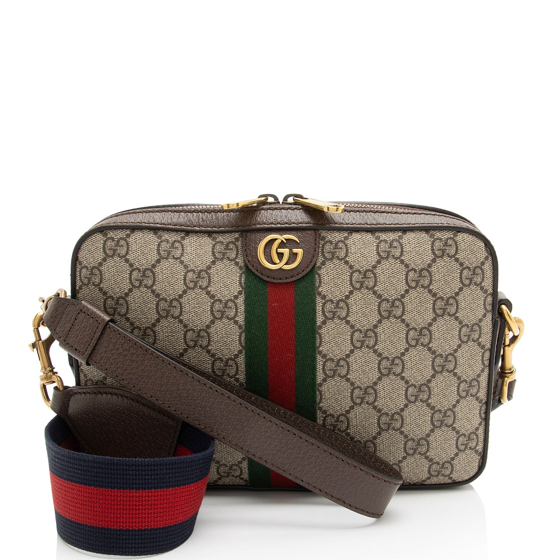 Gucci GG Supreme Ophidia Web SHF-E9hrMN Leather Canvas Nylon Brown Crossbody Bag
