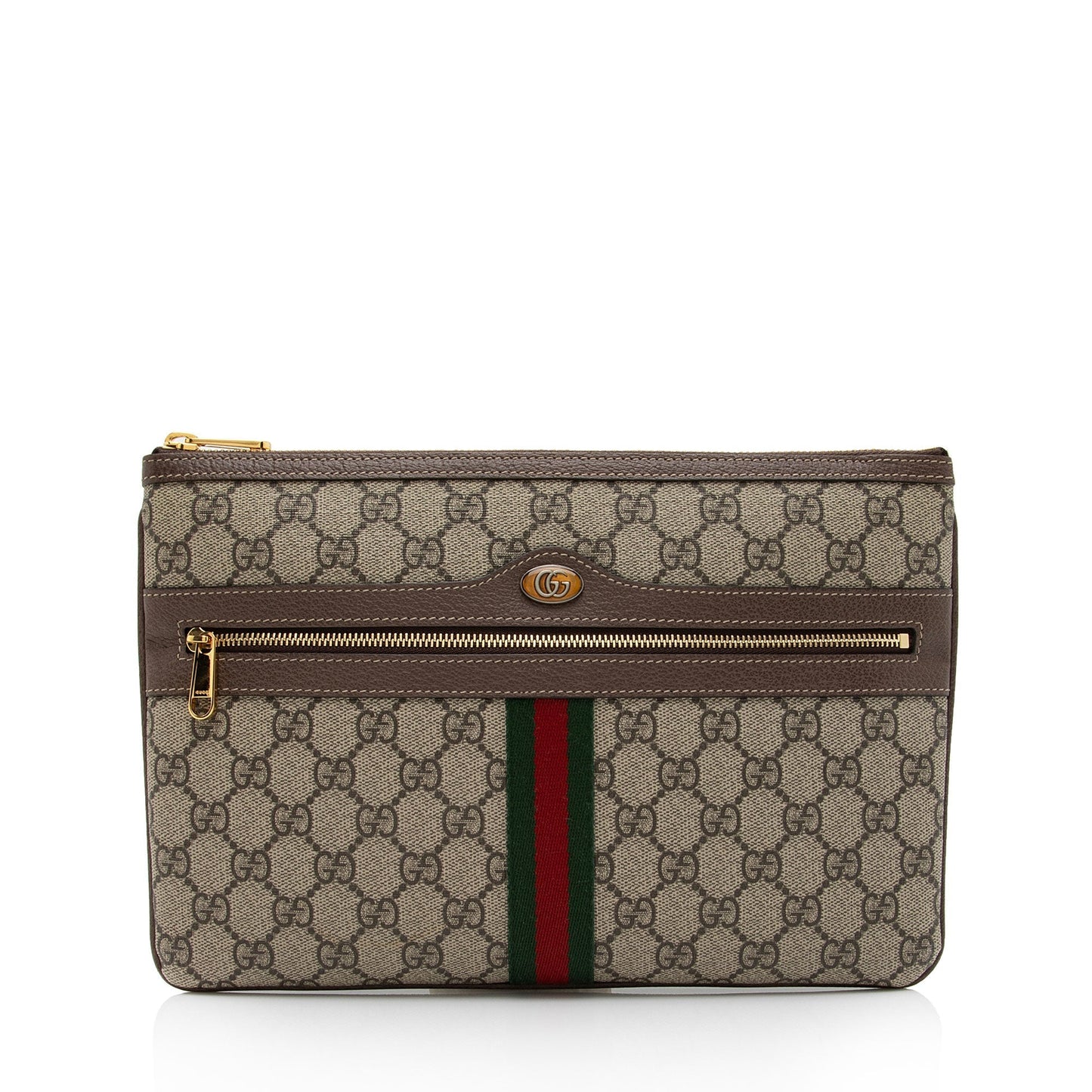 Gucci GG Supreme Ophidia Zip Pouch Leather Canvas Nylon Brown Clutch Bag Shf Kmzkgj