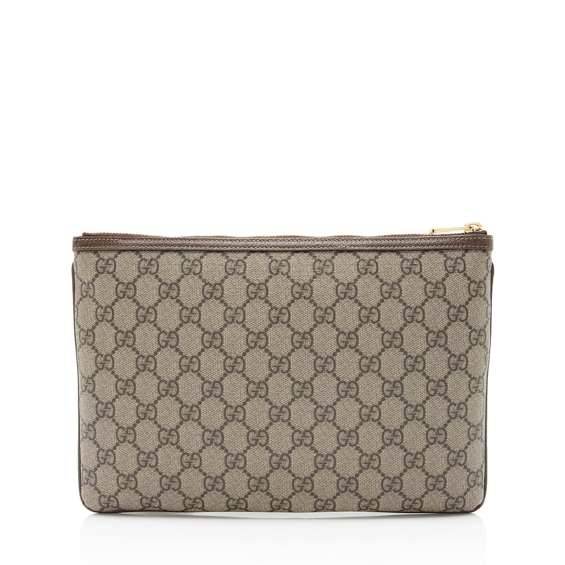 Gucci GG Supreme Ophidia Zip Pouch Leather Canvas Nylon Brown Clutch Bag