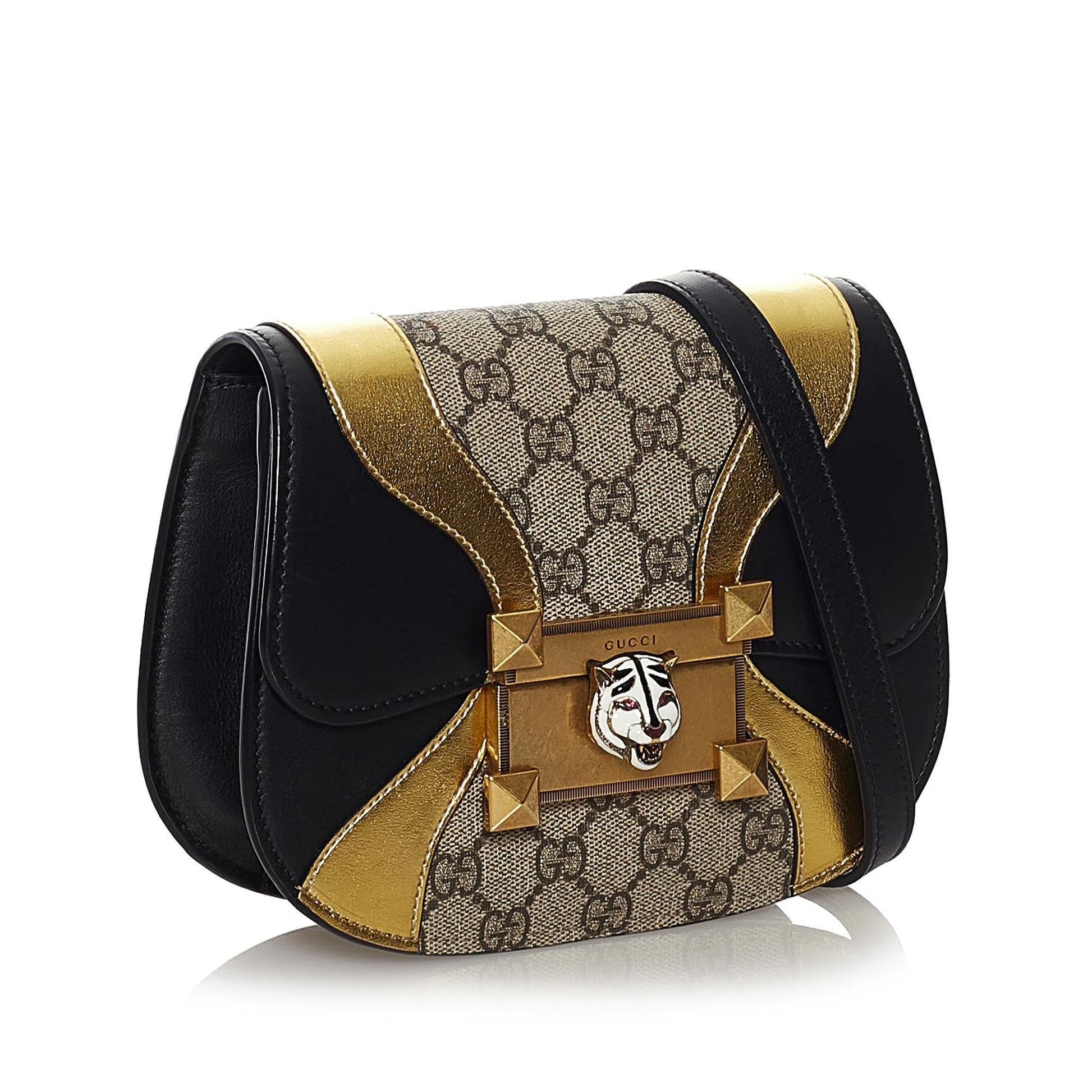 Gucci GG Supreme Osiride SHG-Zg78gC Canvas Brown Gold Crossbody Bag