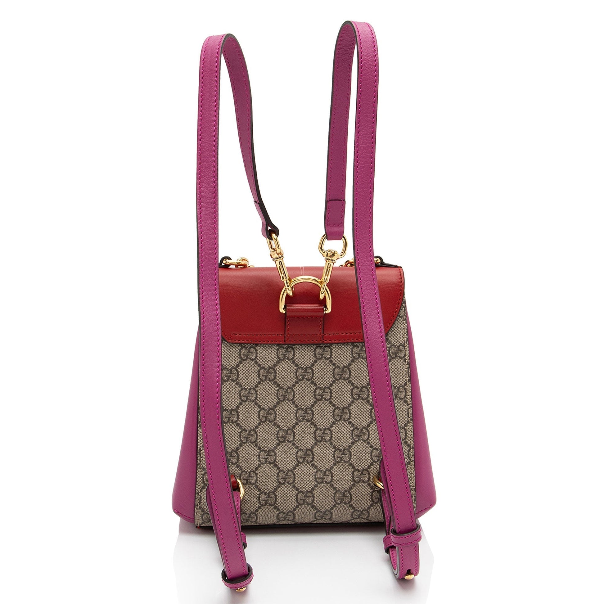 Gucci GG Supreme Padlock Backpack SHF-RewJ7r Leather Canvas Brown Red Shoulder Bag
