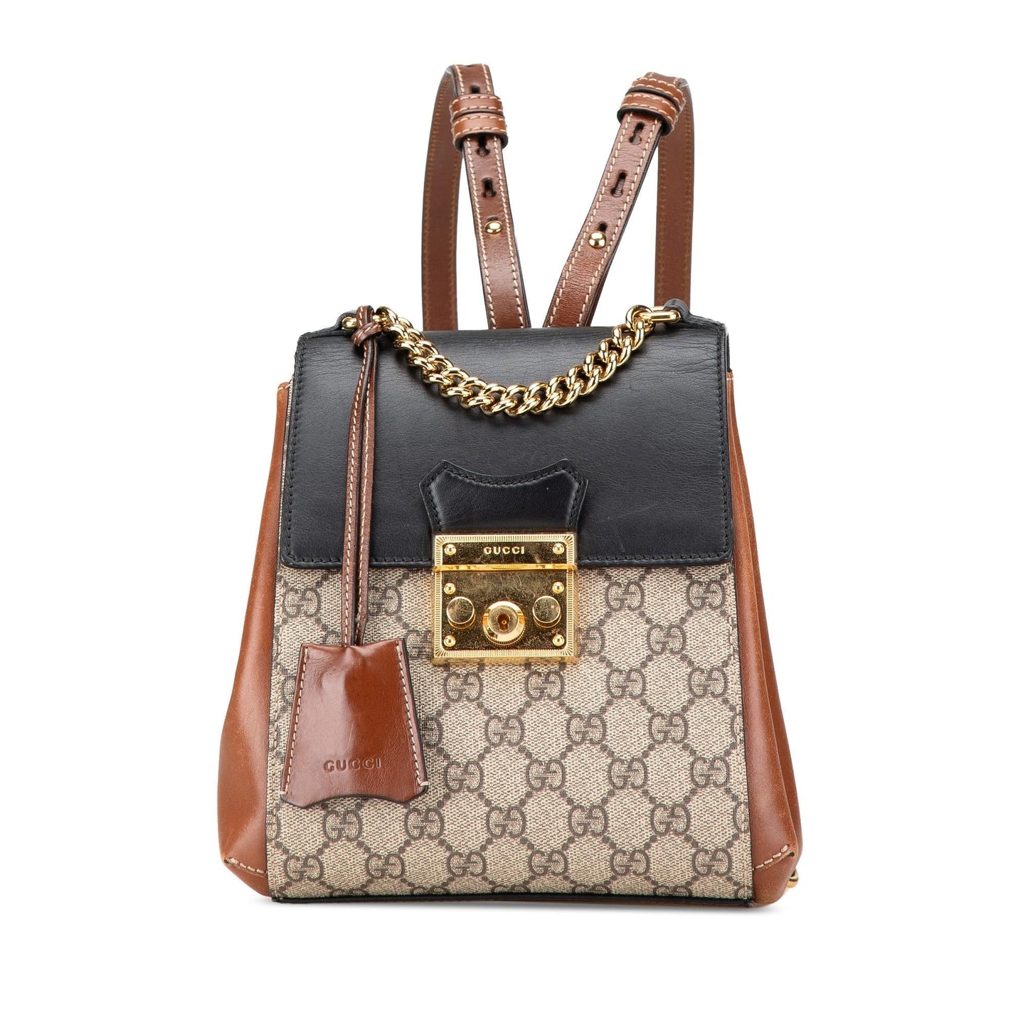 Gucci GG Supreme Padlock Backpack Canvas Calf Black Brown