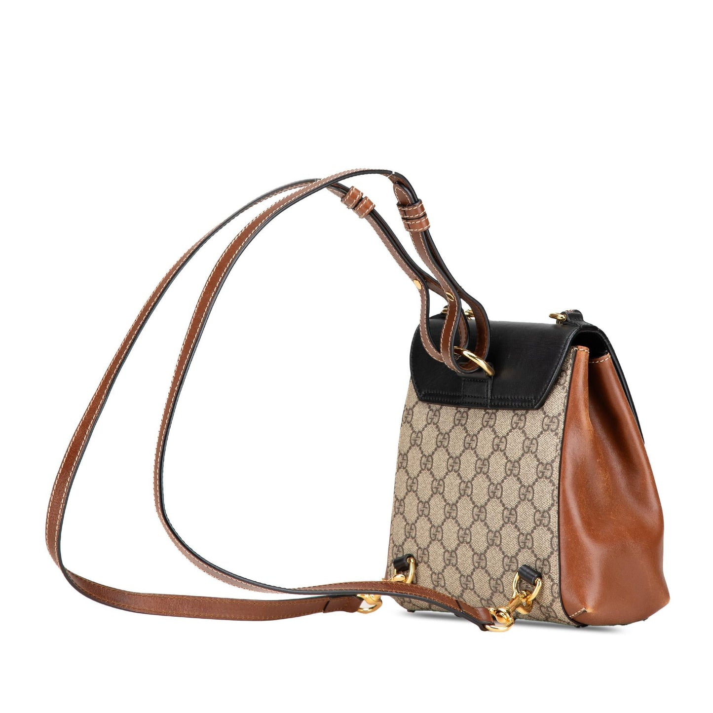 Gucci GG Supreme Padlock Backpack Canvas Calf Black Brown Backpack 1