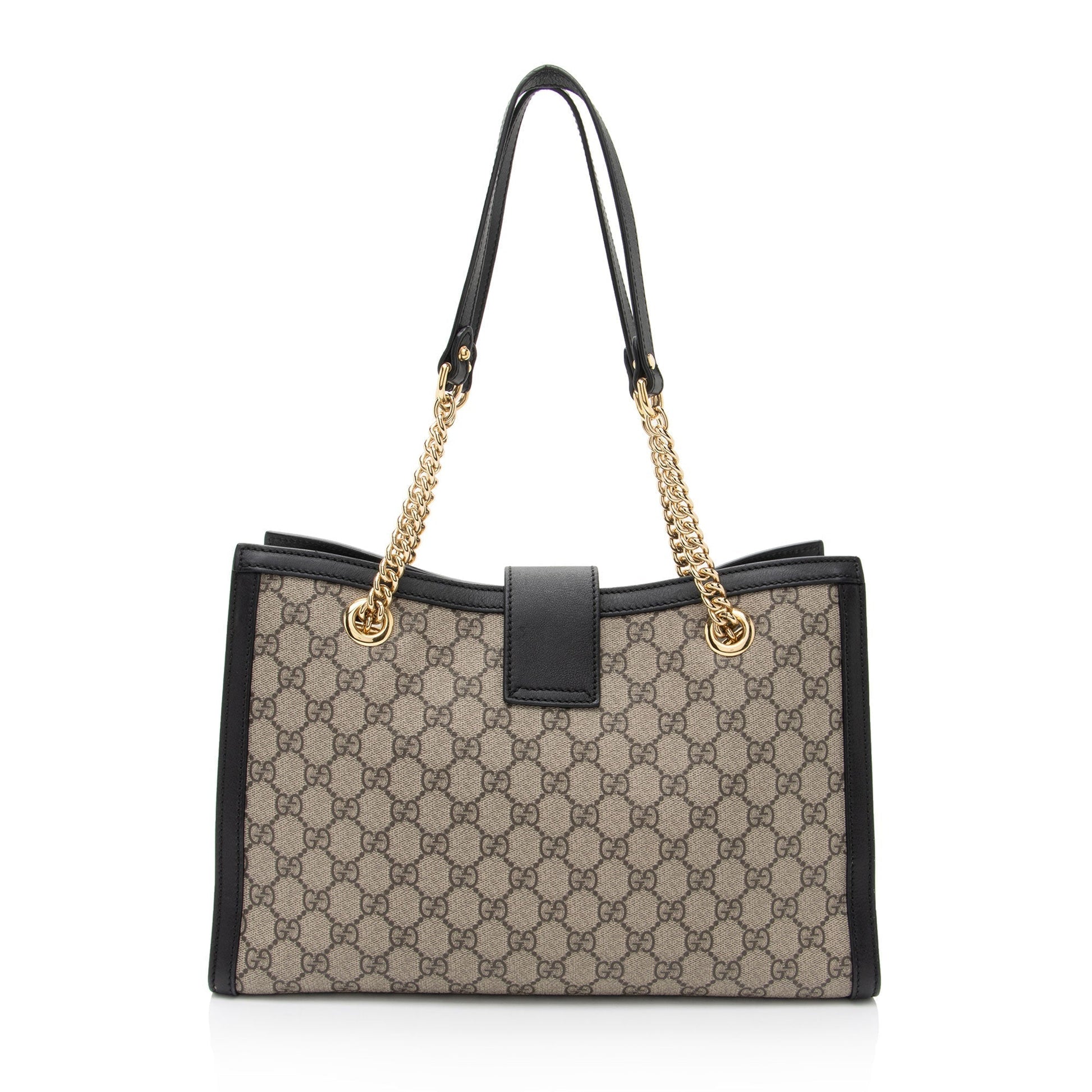 Gucci GG Supreme Padlock Chain SHF-cqPKOC Leather Canvas Black Beige Shoulder Bag