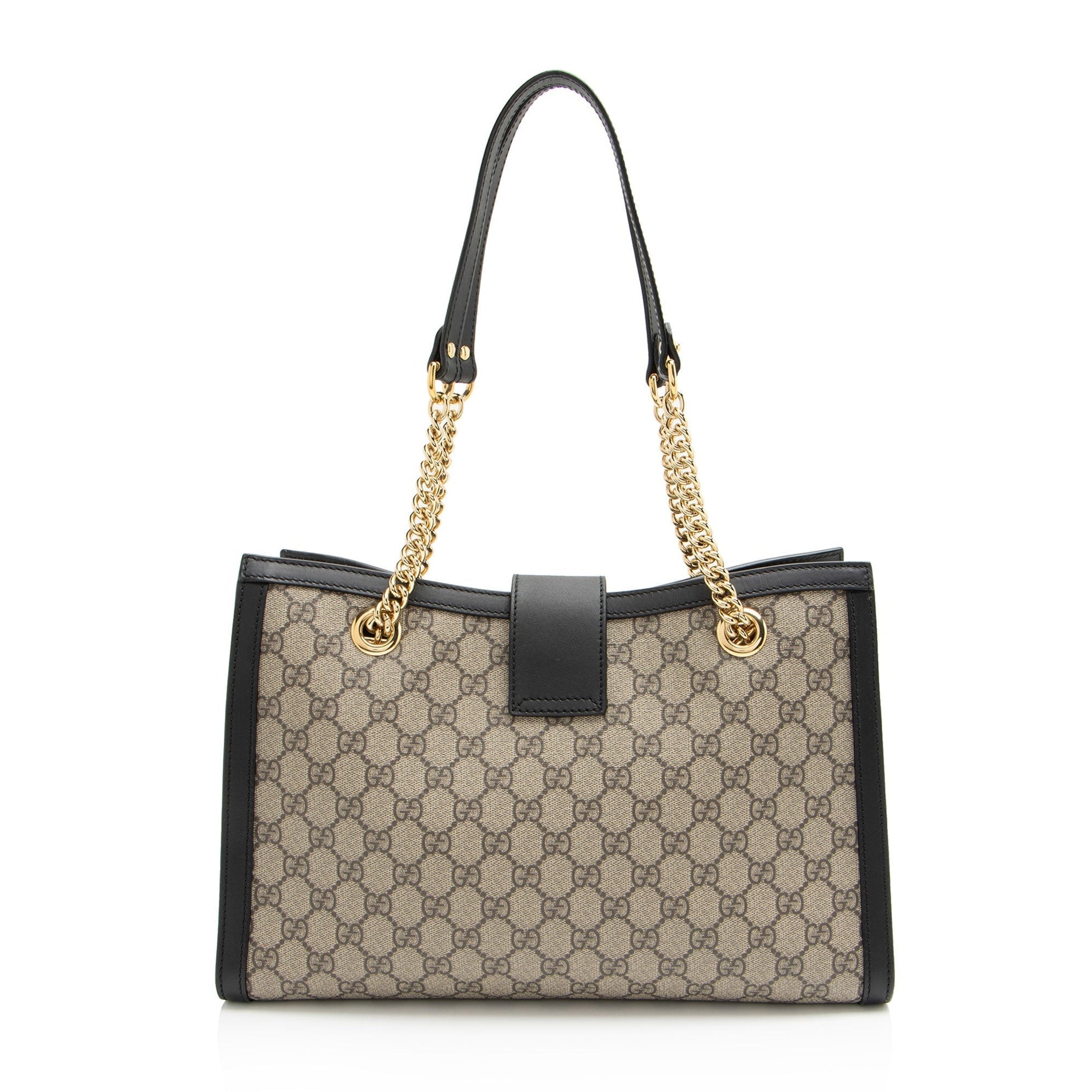 Gucci GG Supreme Padlock Chain SHF-aTdUTN Leather Canvas Black Brown Shoulder Bag