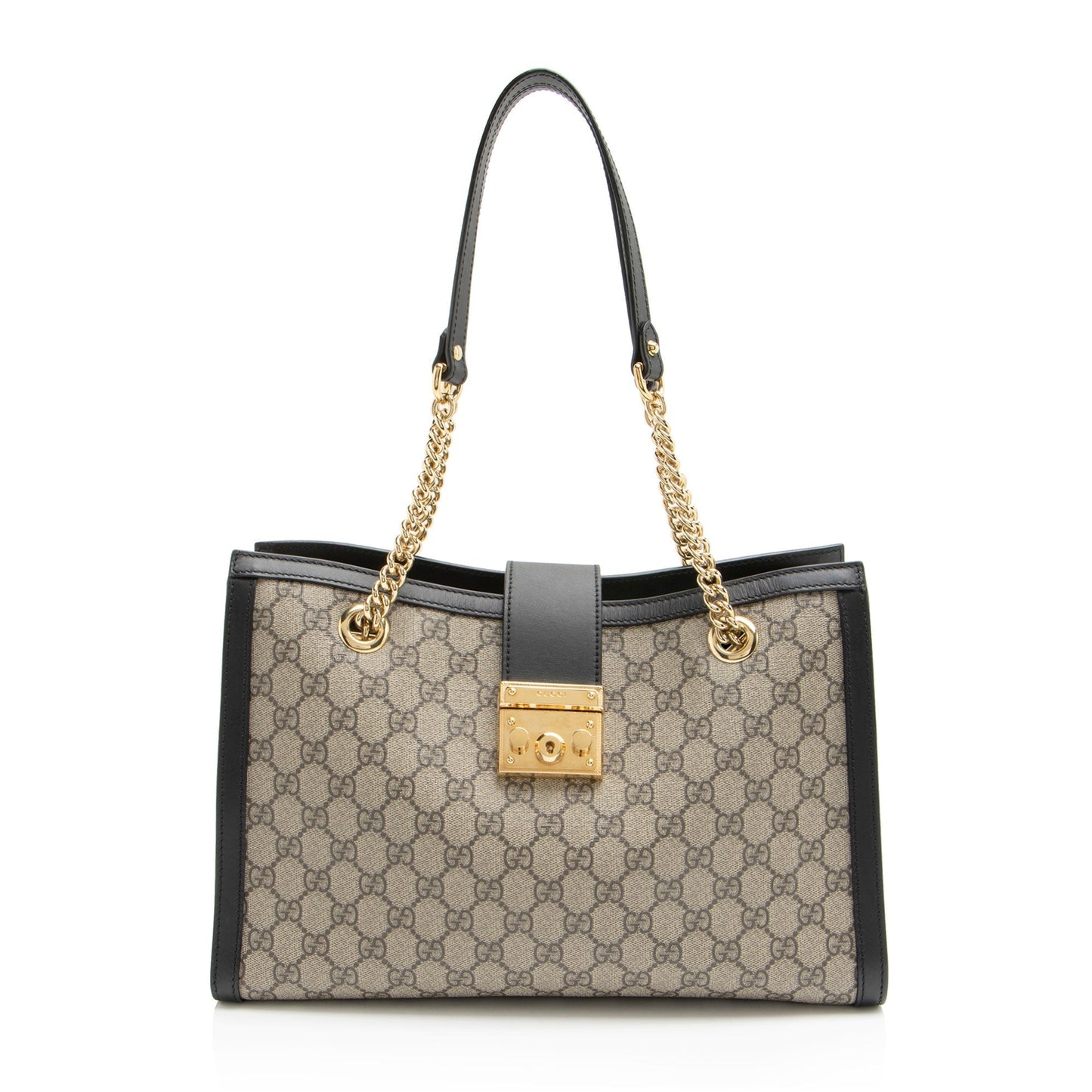 Gucci GG Supreme Padlock Chain SHF-aTdUTN Leather Canvas Black Brown Shoulder Bag