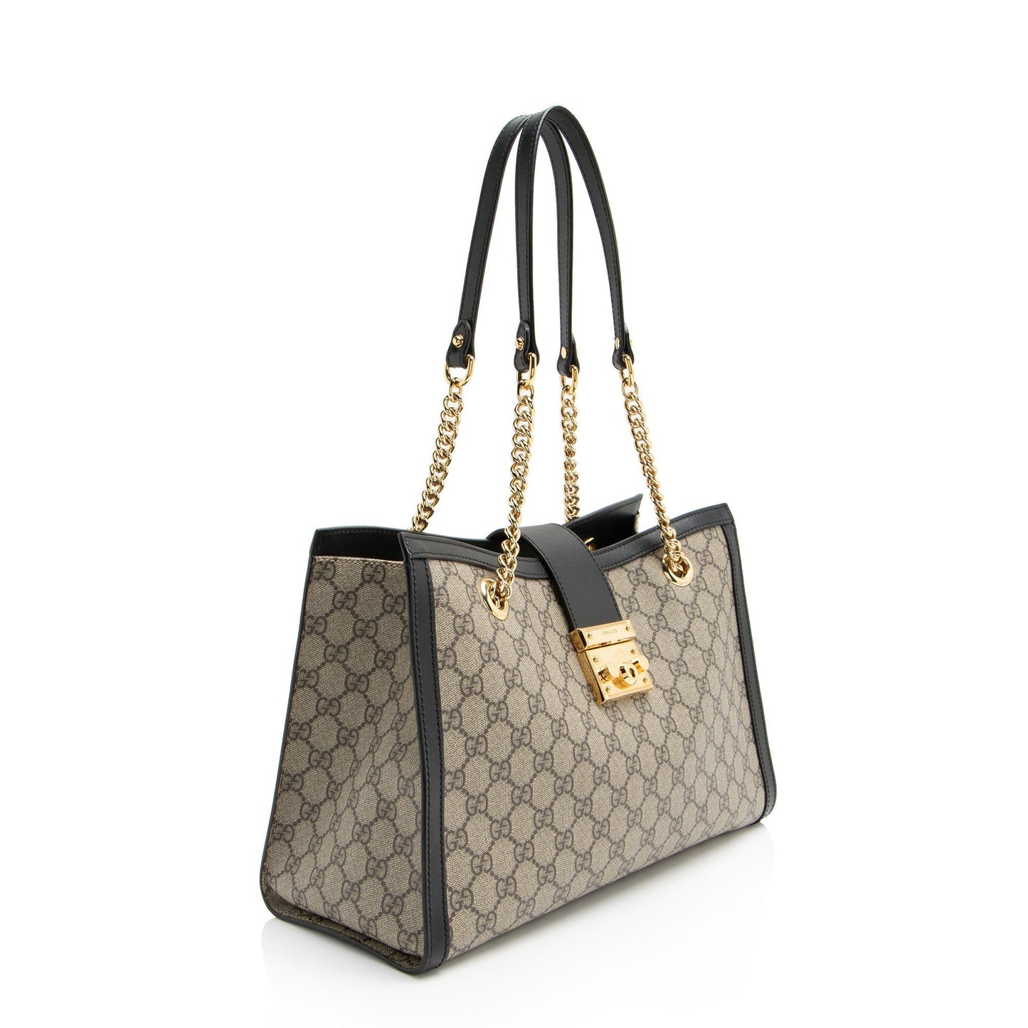Gucci GG Supreme Padlock Chain SHF-aTdUTN Leather Canvas Black Brown Shoulder Bag