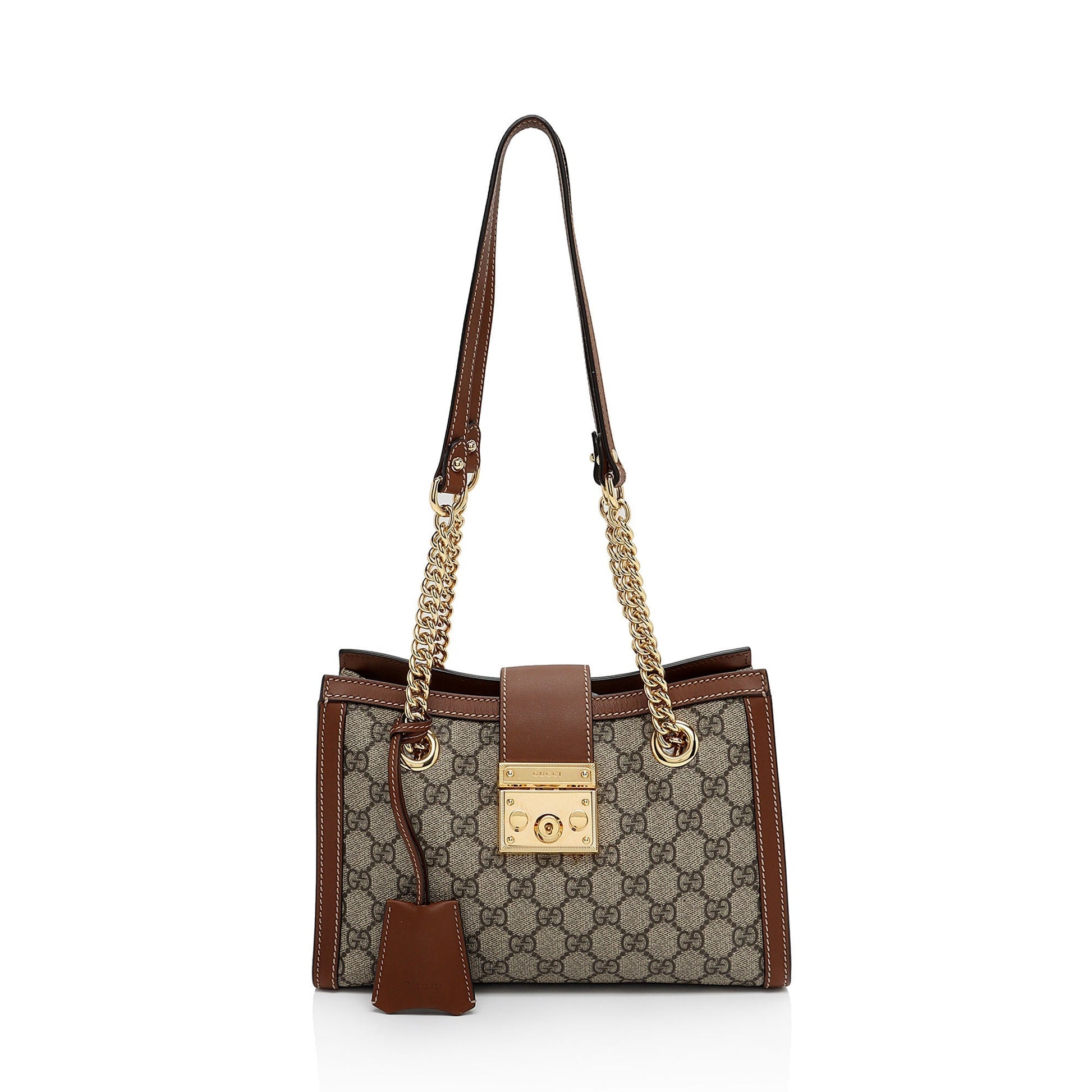 Gucci GG Supreme Padlock Chain SHF-Z3zmfK Leather Canvas Brown Beige Shoulder Bag