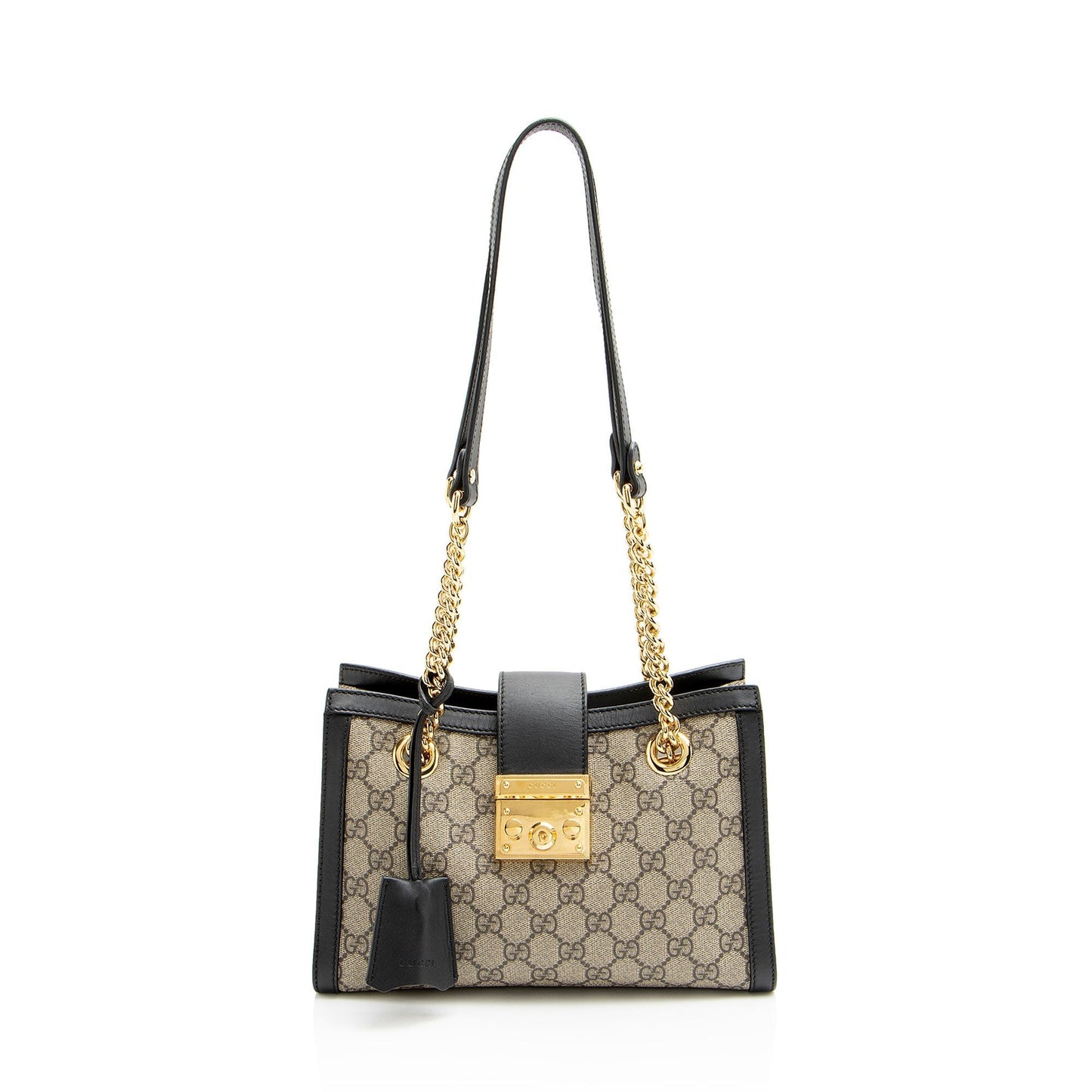 Gucci GG Supreme Padlock Chain Leather Canvas Black Brown Shoulder Bag