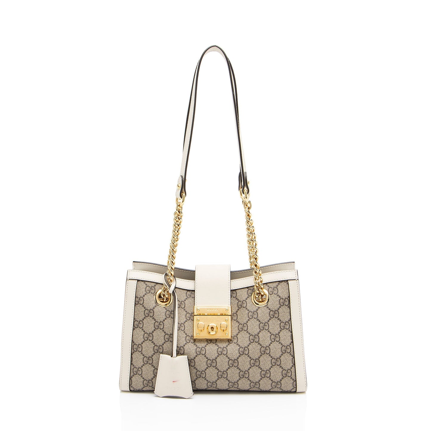 Gucci GG Supreme Padlock Chain Leather Canvas Beige Small Shoulder Bag