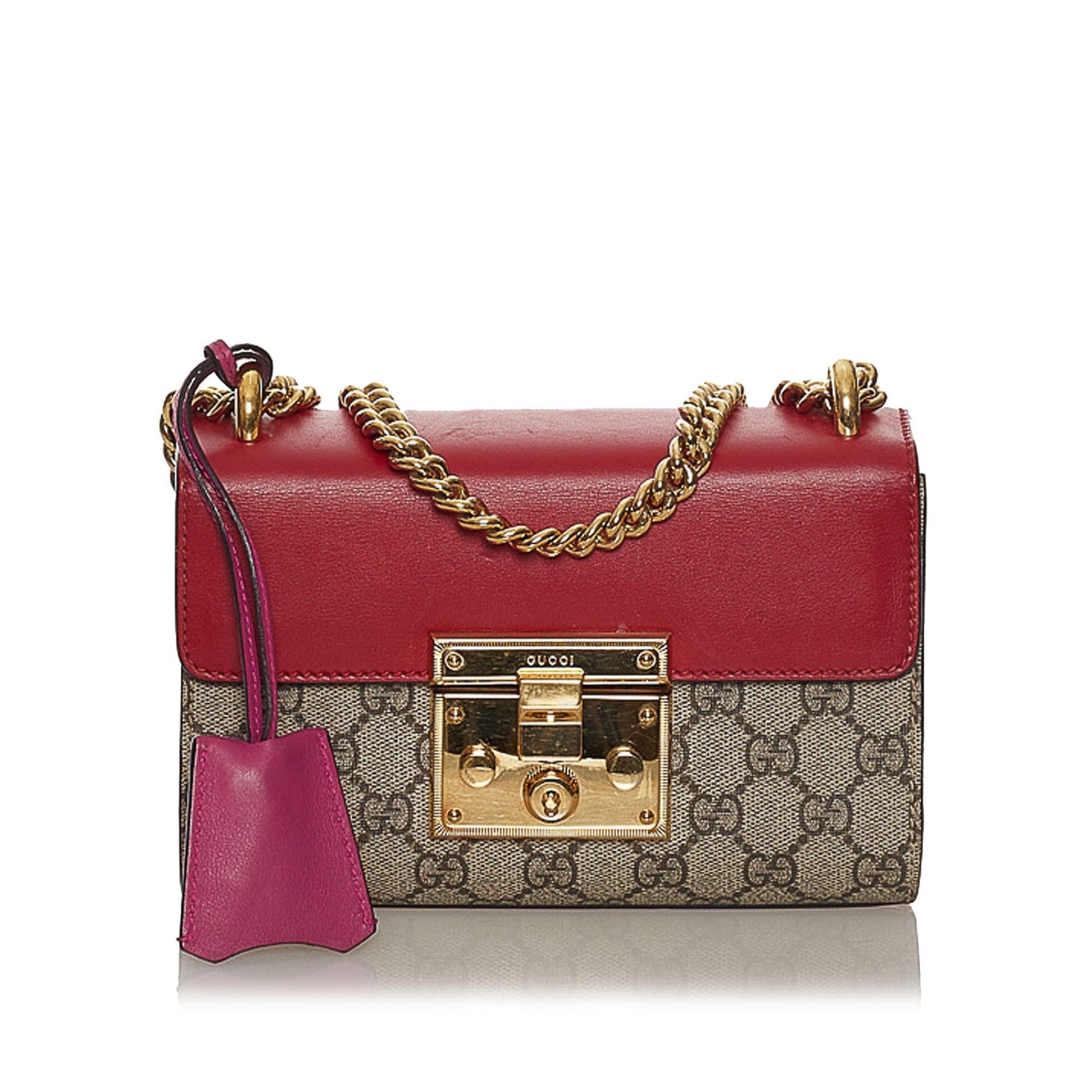 Gucci GG Supreme Padlock SHG Canvas Brown Red Crossbody Bag