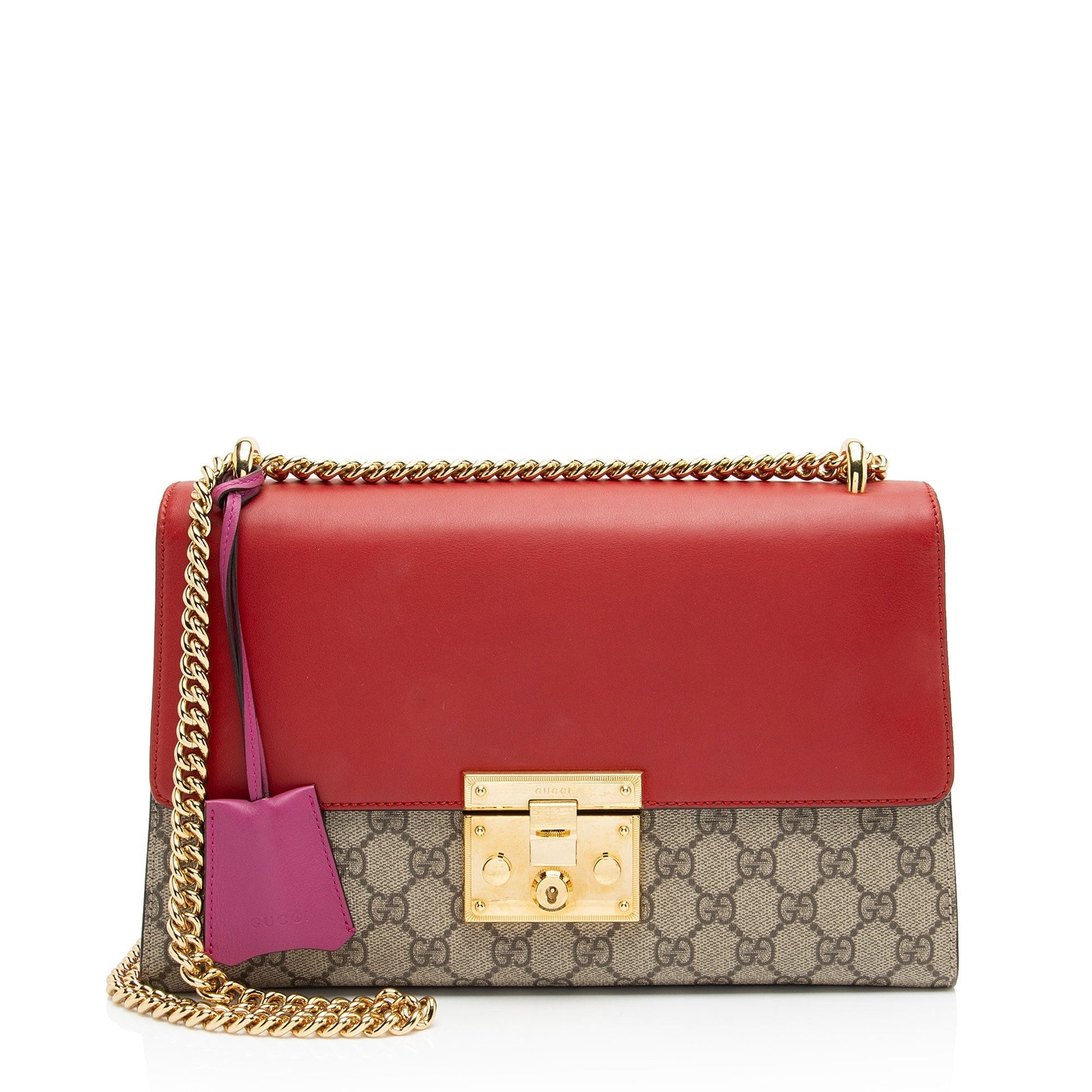 Gucci GG Supreme Padlock Leather Canvas Brown Red Shoulder Bag