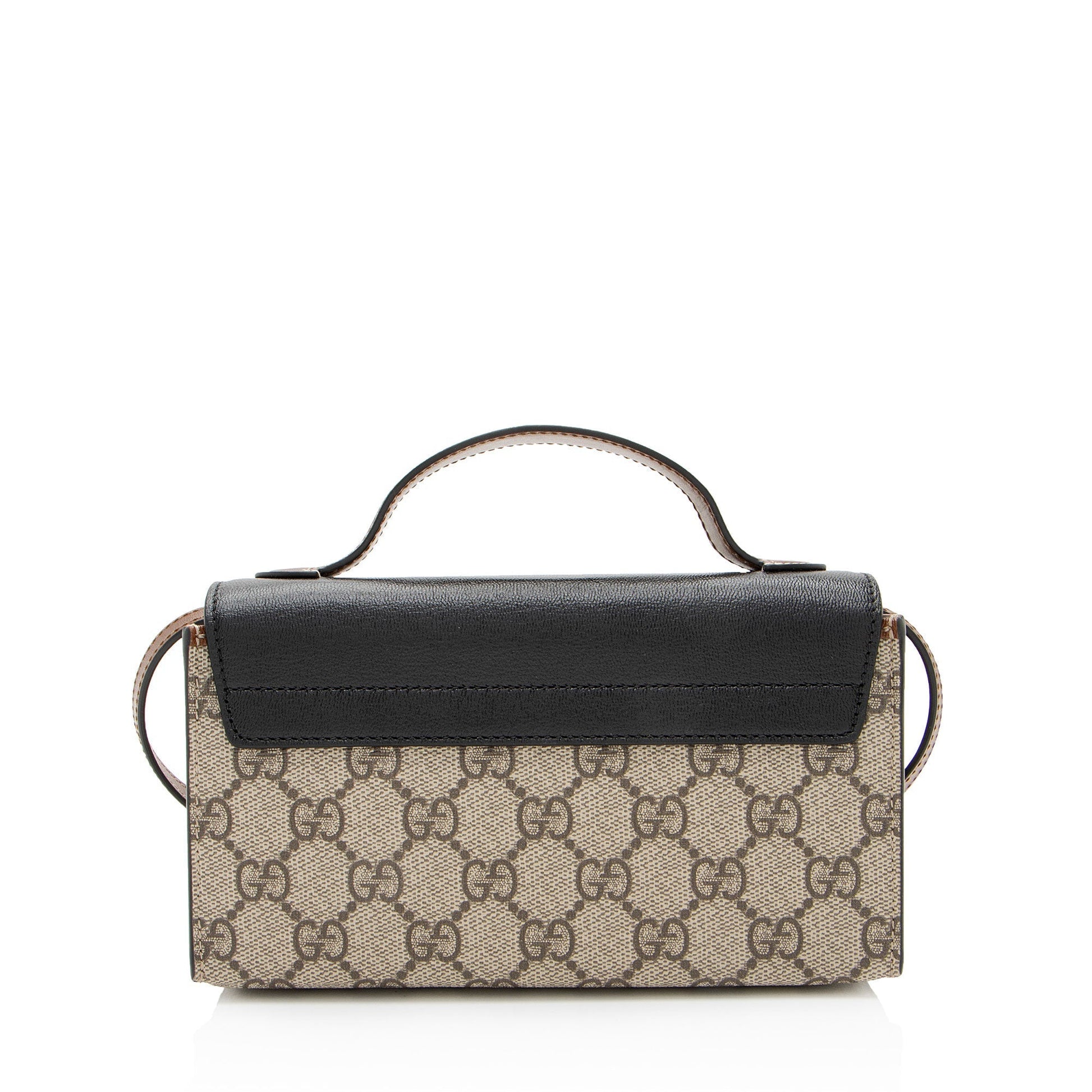 Gucci GG Supreme Padlock Top Handle Leather Canvas Black Brown Crossbody Bag