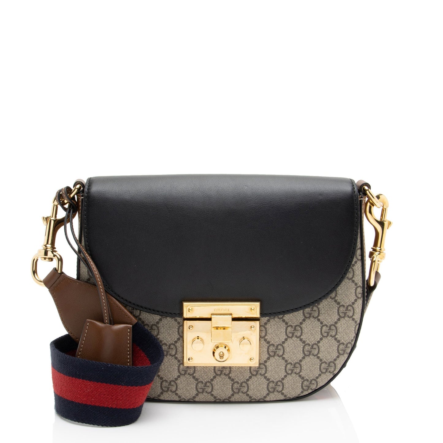 Gucci GG Supreme Padlock Saddle Leather Canvas Nylon Black Crossbody Bag Bag 1