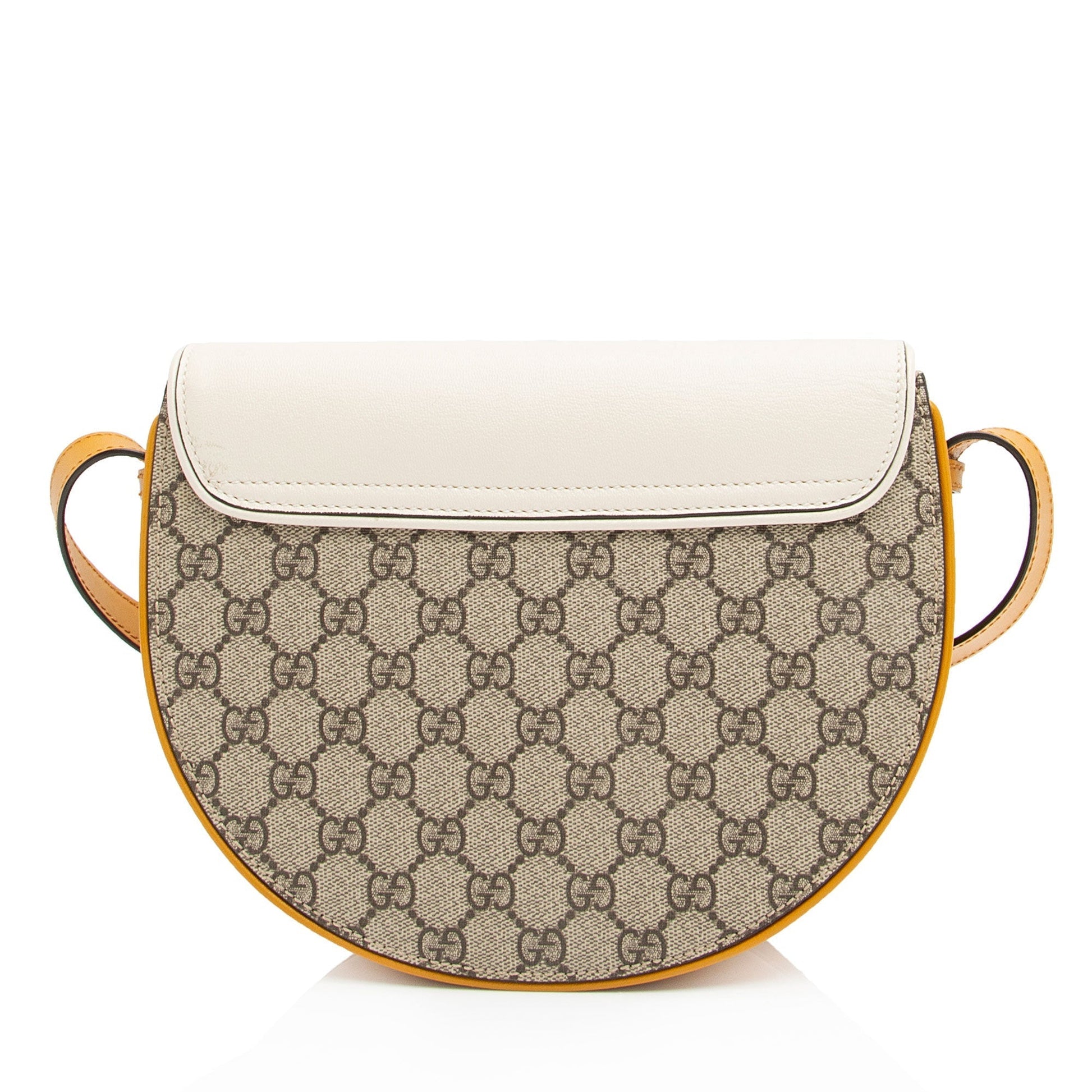 Gucci GG Supreme Padlock Saddle SHF-VMEURh Leather Canvas White Beige Crossbody Bag