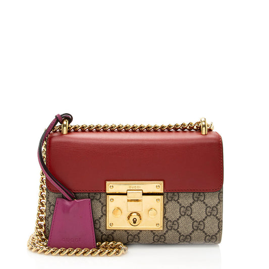 Gucci GG Supreme Padlock SHF Leather Canvas Beige Red Shoulder Bag