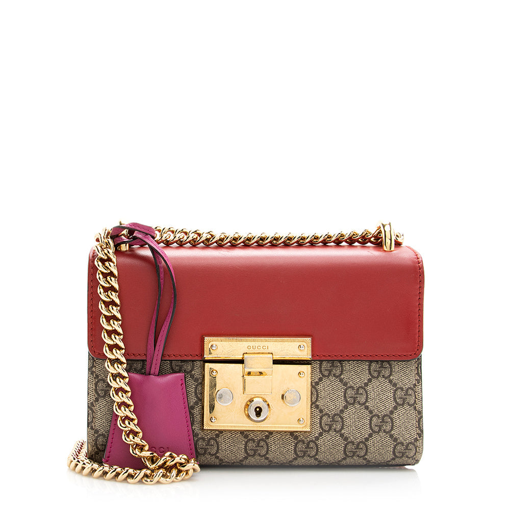 Gucci GG Supreme Padlock SHF Leather Canvas Beige Red Shoulder Bag Bag Shf