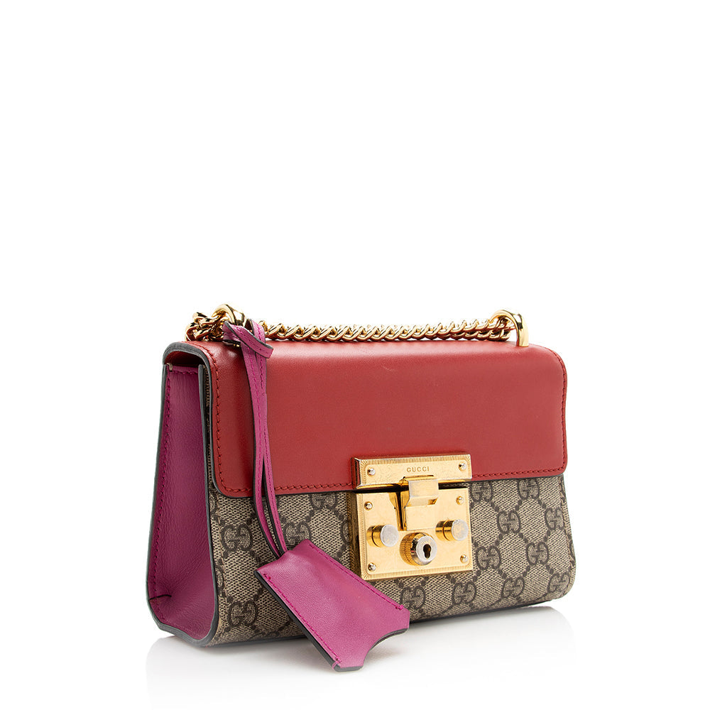 Gucci GG Supreme Padlock SHF Leather Canvas Beige Red Shoulder Bag Bag Shf