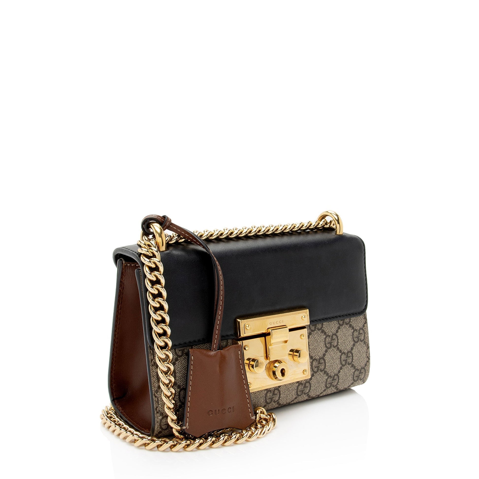Gucci GG Supreme Padlock SHF-pQQH48 Leather Canvas Brown Small Shoulder Bag