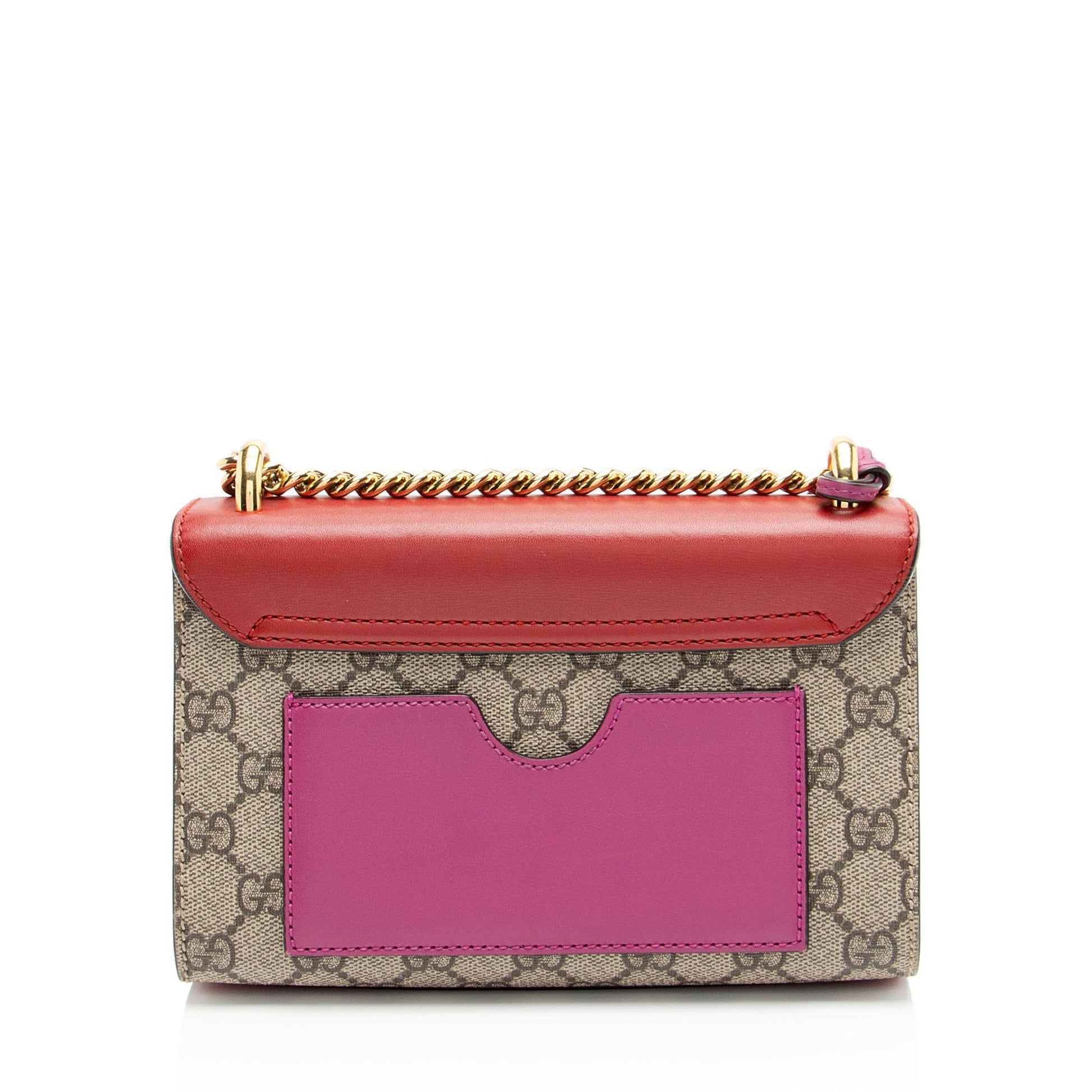 Gucci GG Supreme Padlock Leather Canvas Beige Red Shoulder Bag