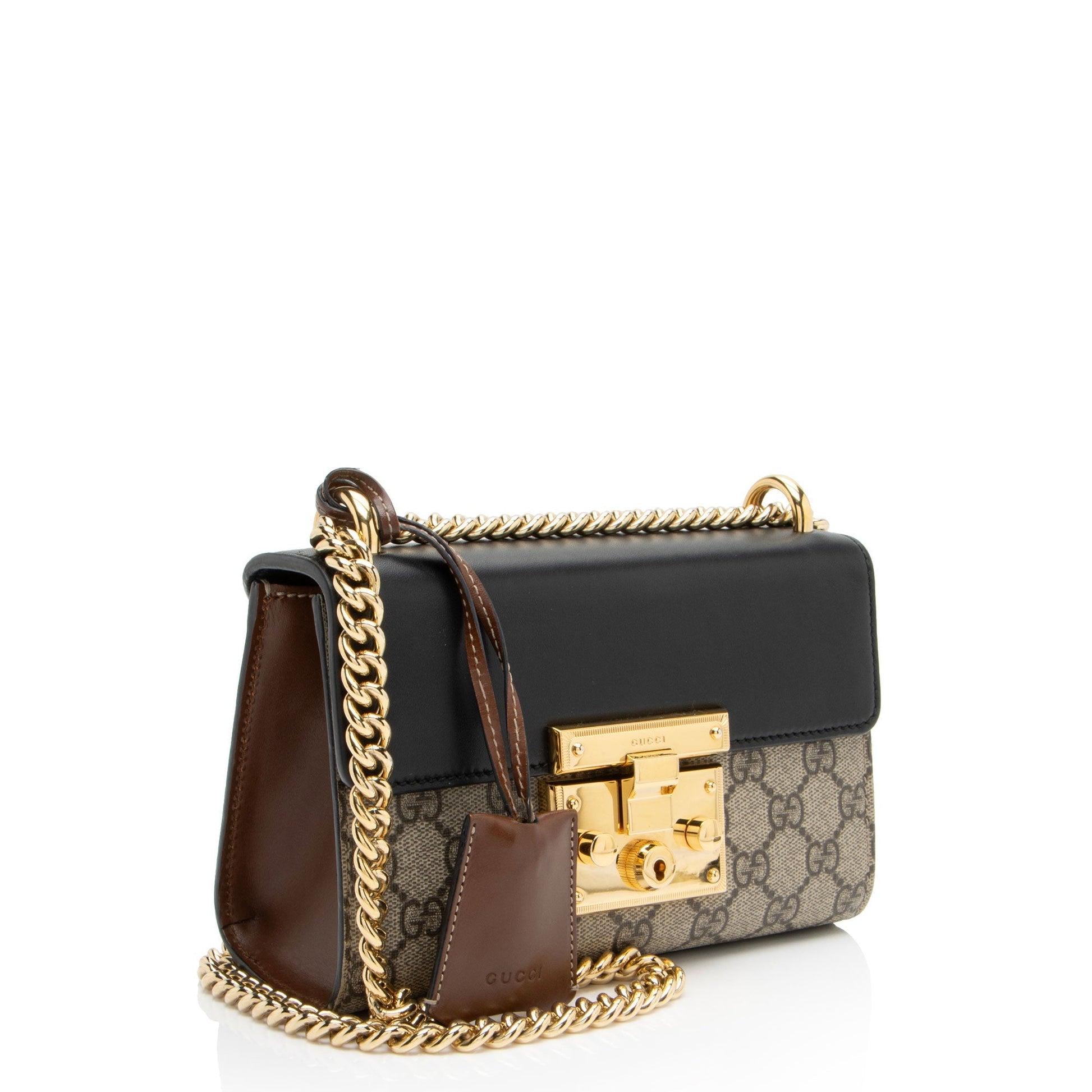 Gucci GG Supreme Padlock Leather Canvas Black Beige Shoulder Bag