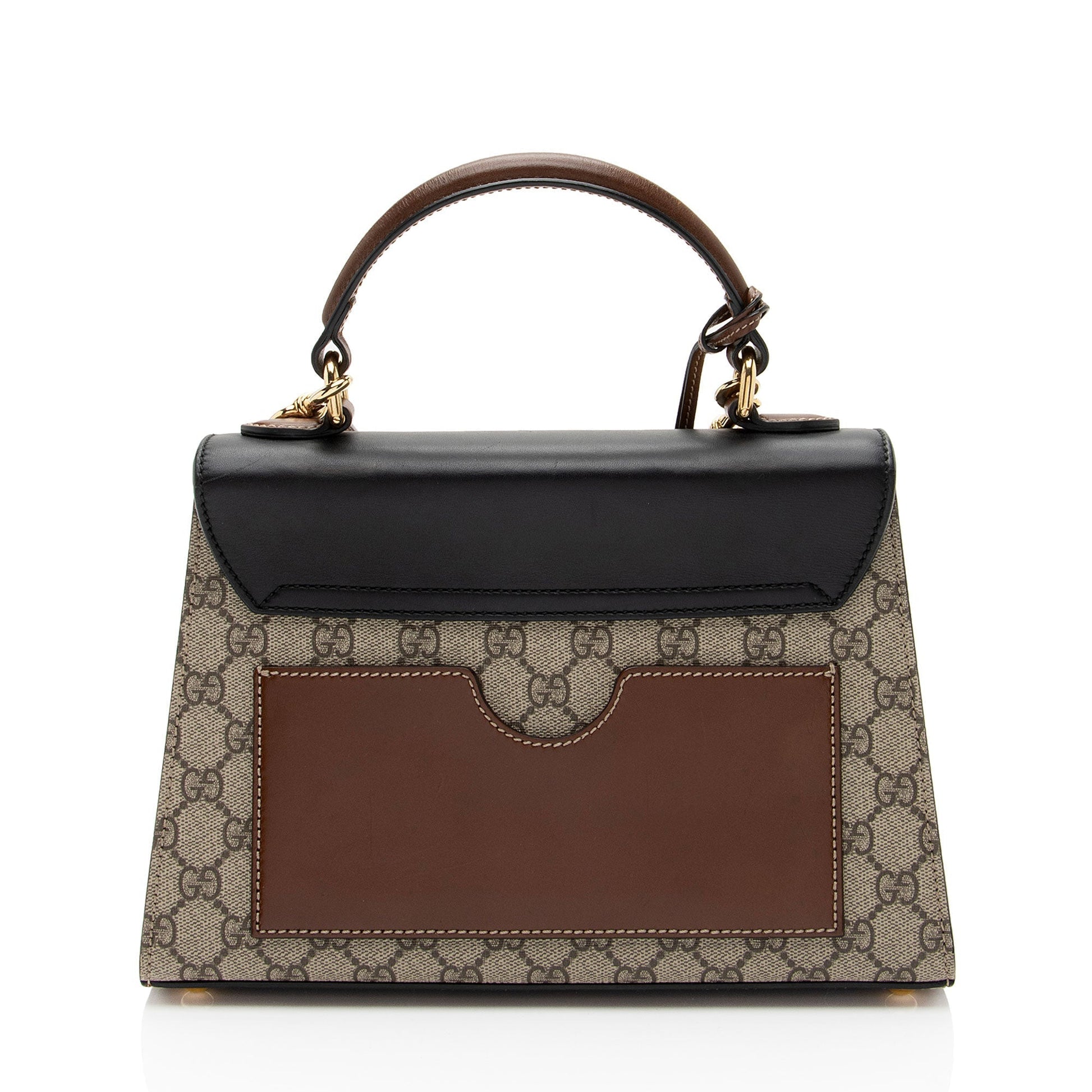 Gucci GG Supreme Padlock Top Handle Leather Canvas Black Brown Satchel Bag Shf Jrvndb