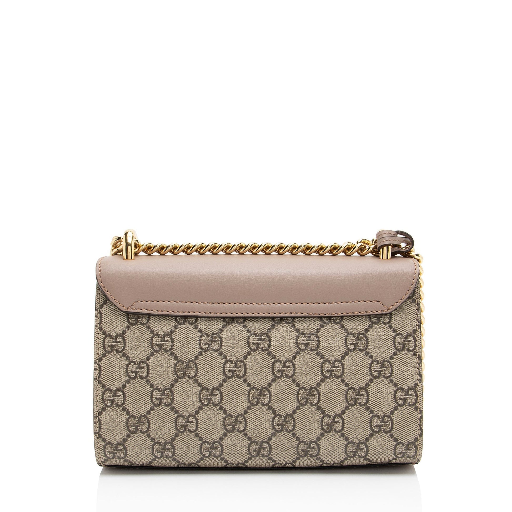 Gucci GG Supreme Pearl Stud Padlock Leather Canvas Beige Small Shoulder Bag