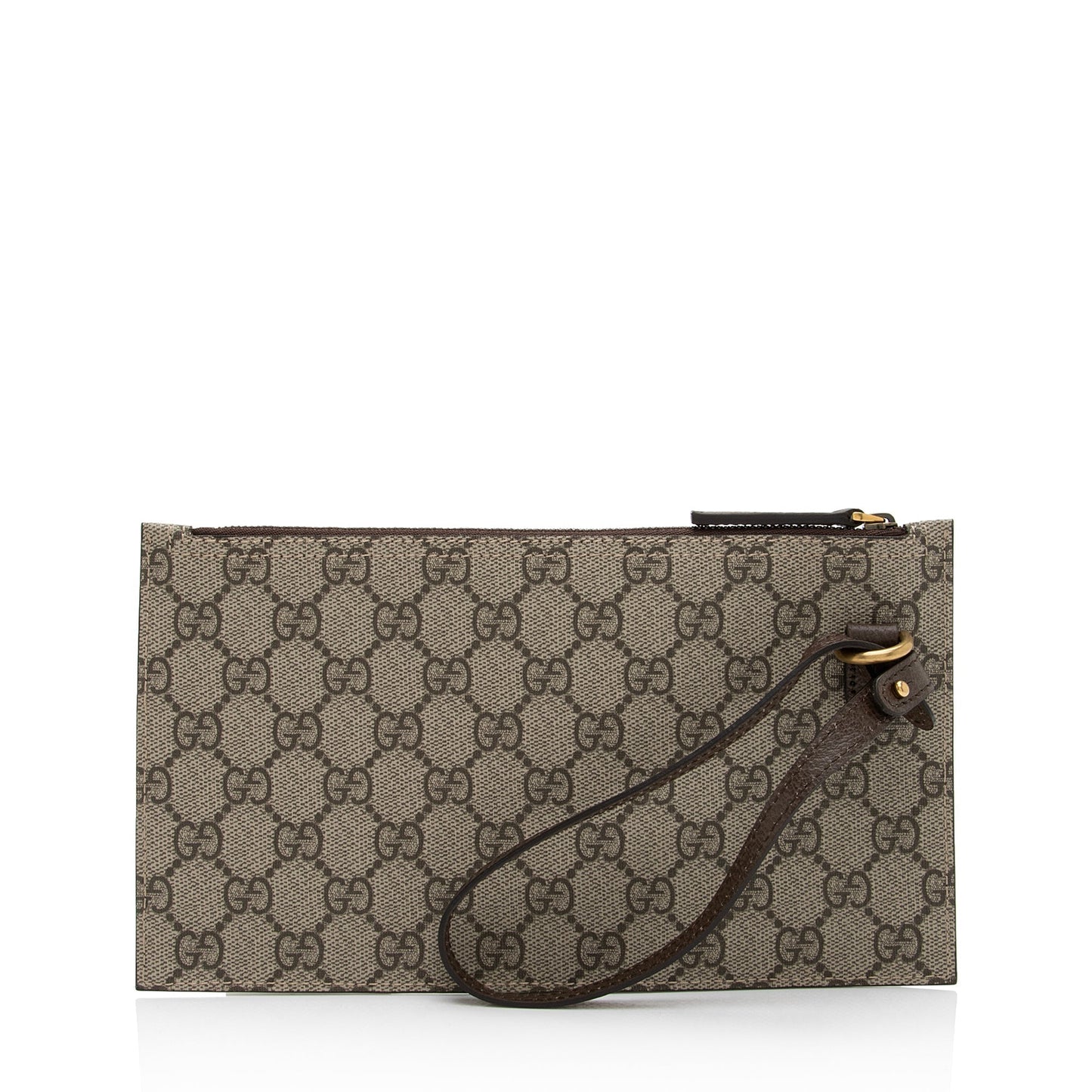 Gucci GG Supreme Pochette SHF-dYhXFI Leather Canvas Brown Beige Clutch Bag