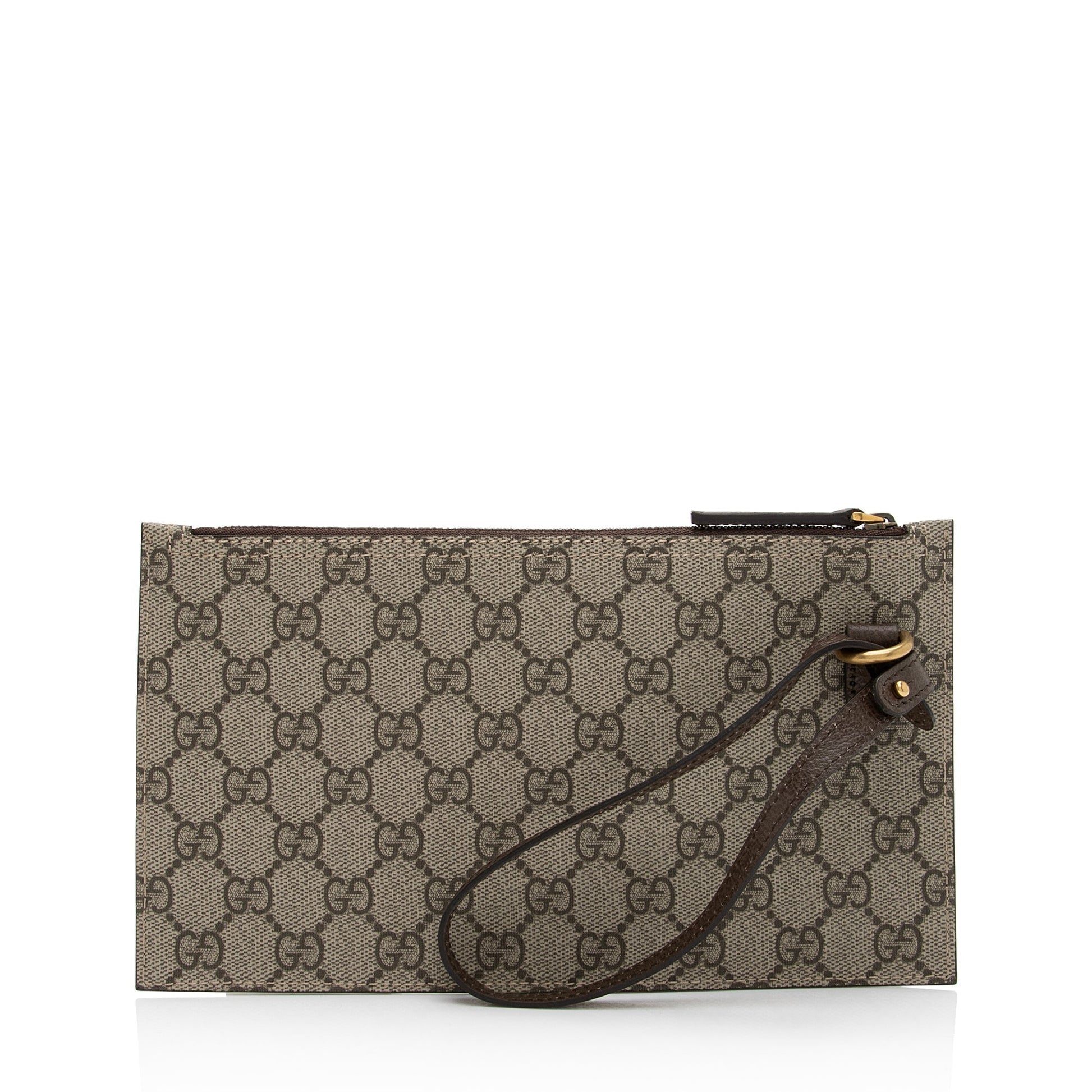 Gucci GG Supreme Pochette SHF-dYhXFI Leather Canvas Brown Beige Clutch Bag