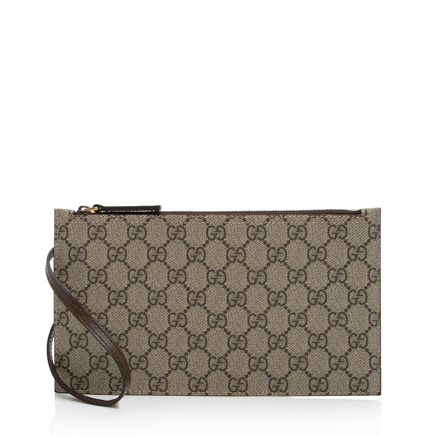 Gucci GG Supreme Pochette SHF-dYhXFI Leather Canvas Brown Beige Clutch Bag