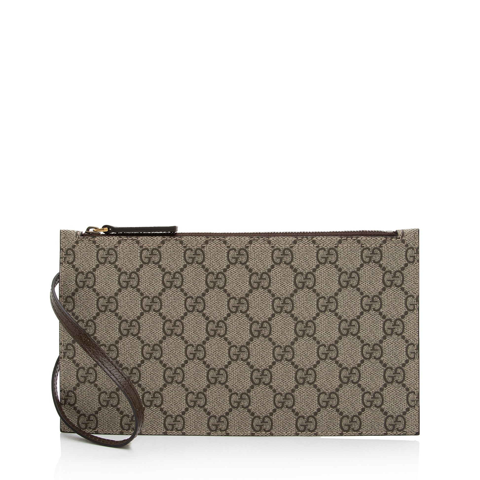 Gucci GG Supreme Pochette SHF-dYhXFI Leather Canvas Brown Beige Clutch Bag
