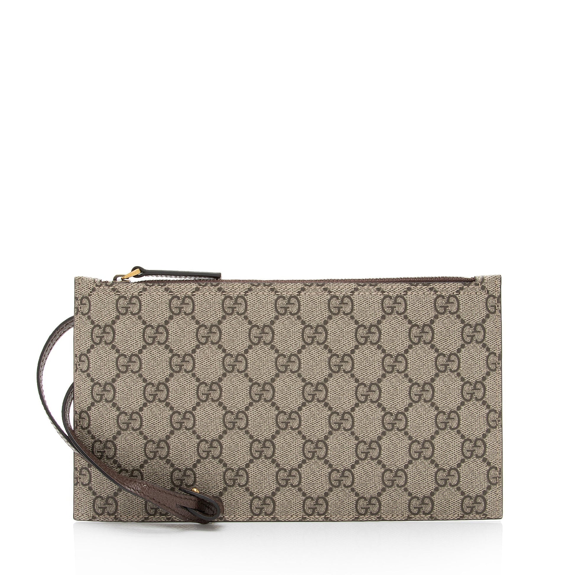 Gucci GG Supreme Pochette SHF-I5cL0V Leather Canvas Brown Beige Clutch Bag