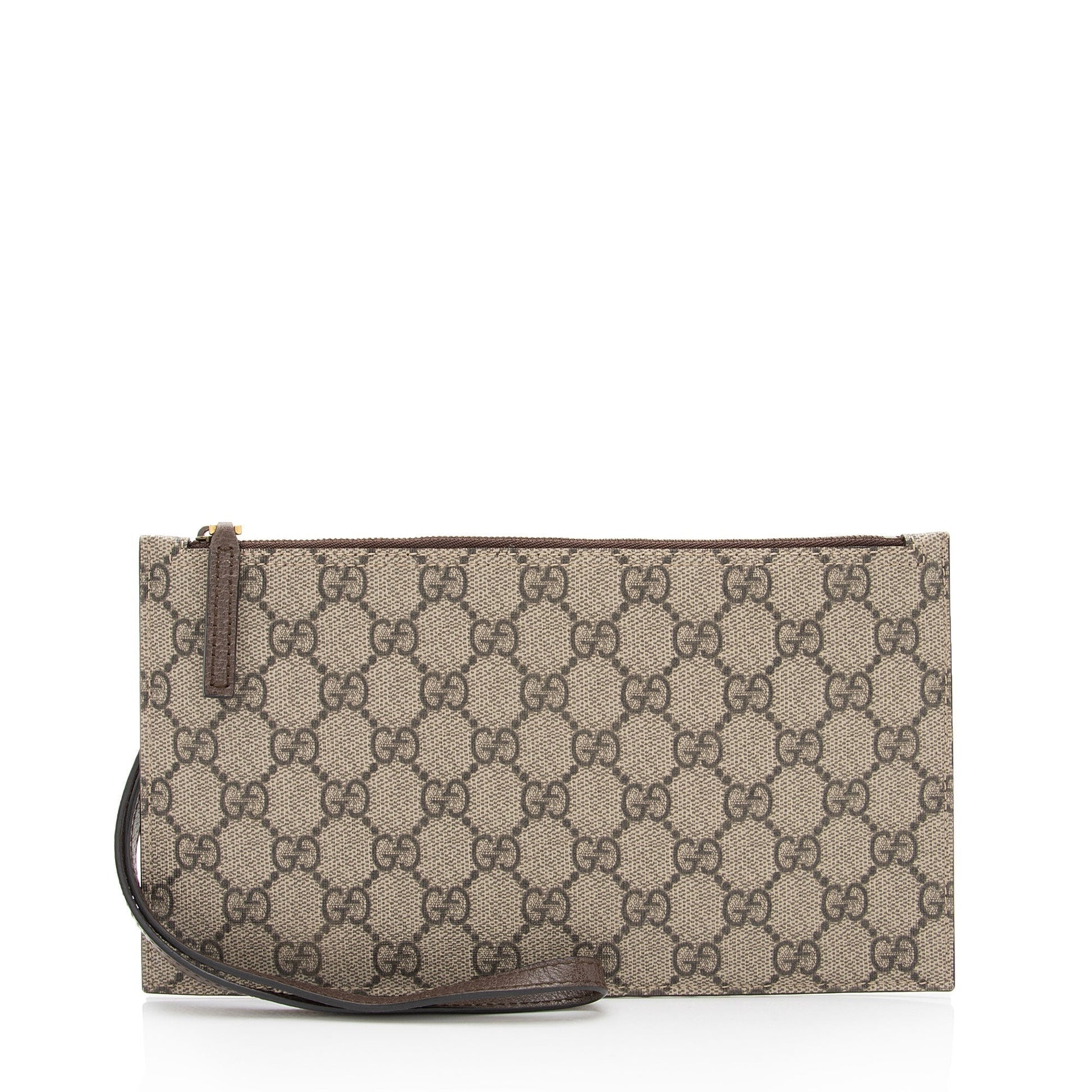 Gucci GG Supreme Pochette SHF-hD9895 Leather Brown Beige Clutch Bag