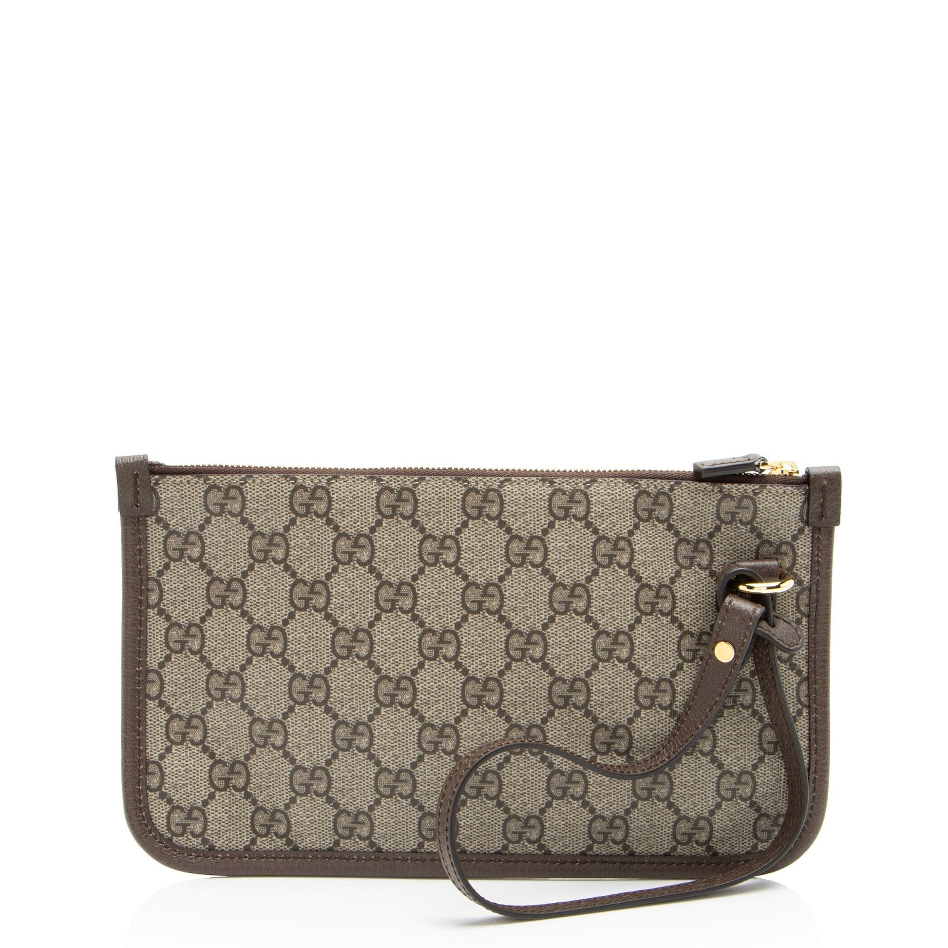 Gucci GG Supreme Pochette SHF-zzdFI8 Leather Canvas Brown Beige Clutch Bag