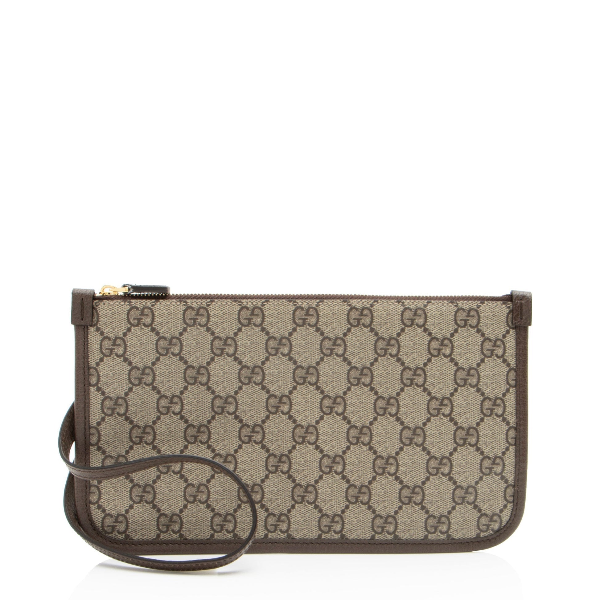 Gucci GG Supreme Pochette SHF-zzdFI8 Leather Canvas Brown Beige Clutch Bag