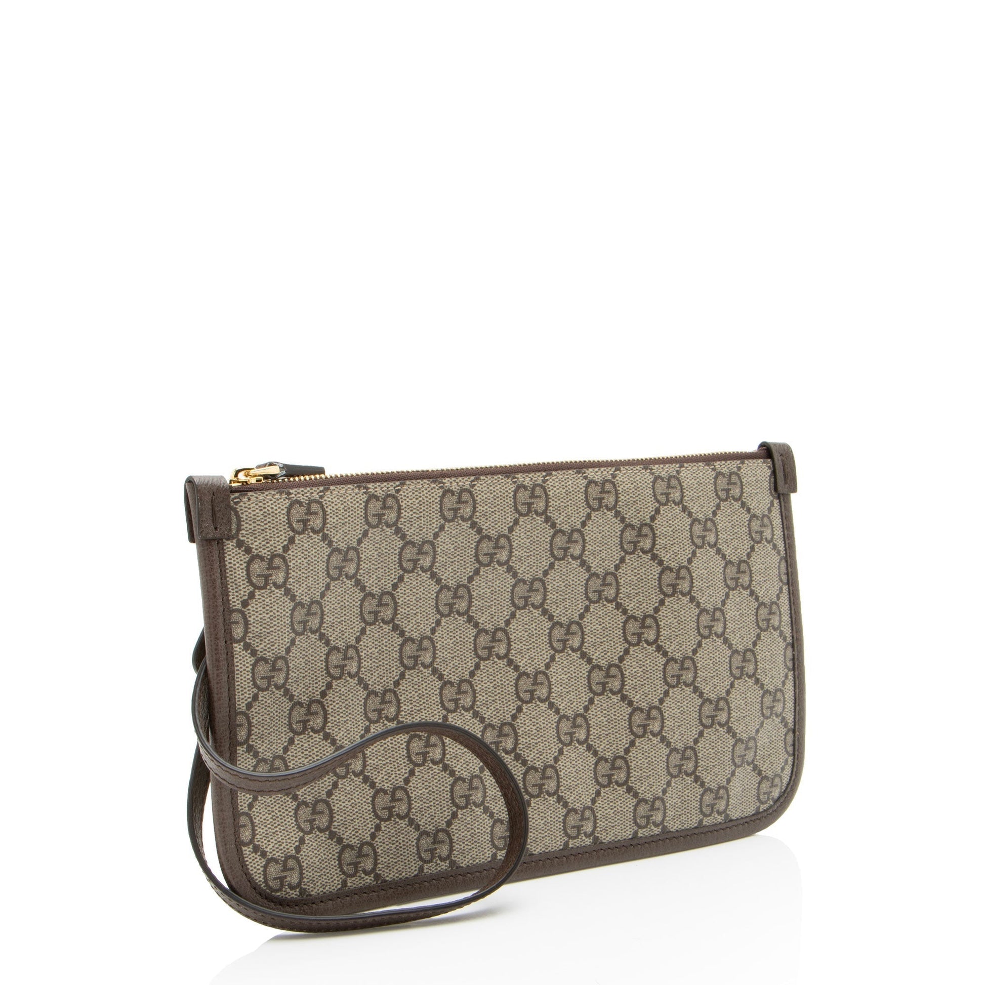 Gucci GG Supreme Pochette SHF-zzdFI8 Leather Canvas Brown Beige Clutch Bag