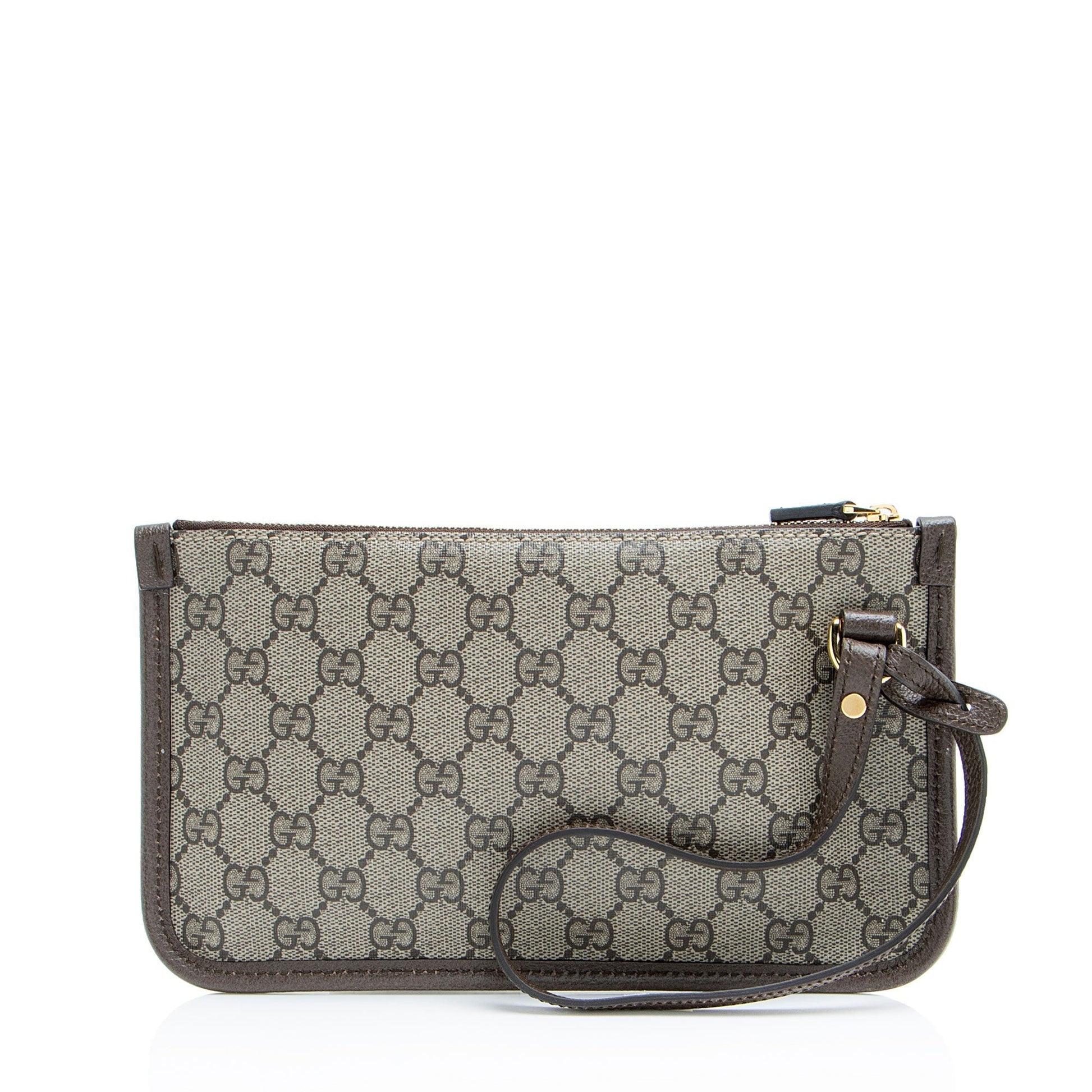 Gucci GG Supreme Pochette SHF-M9Qnnk Leather Canvas Brown Clutch Bag