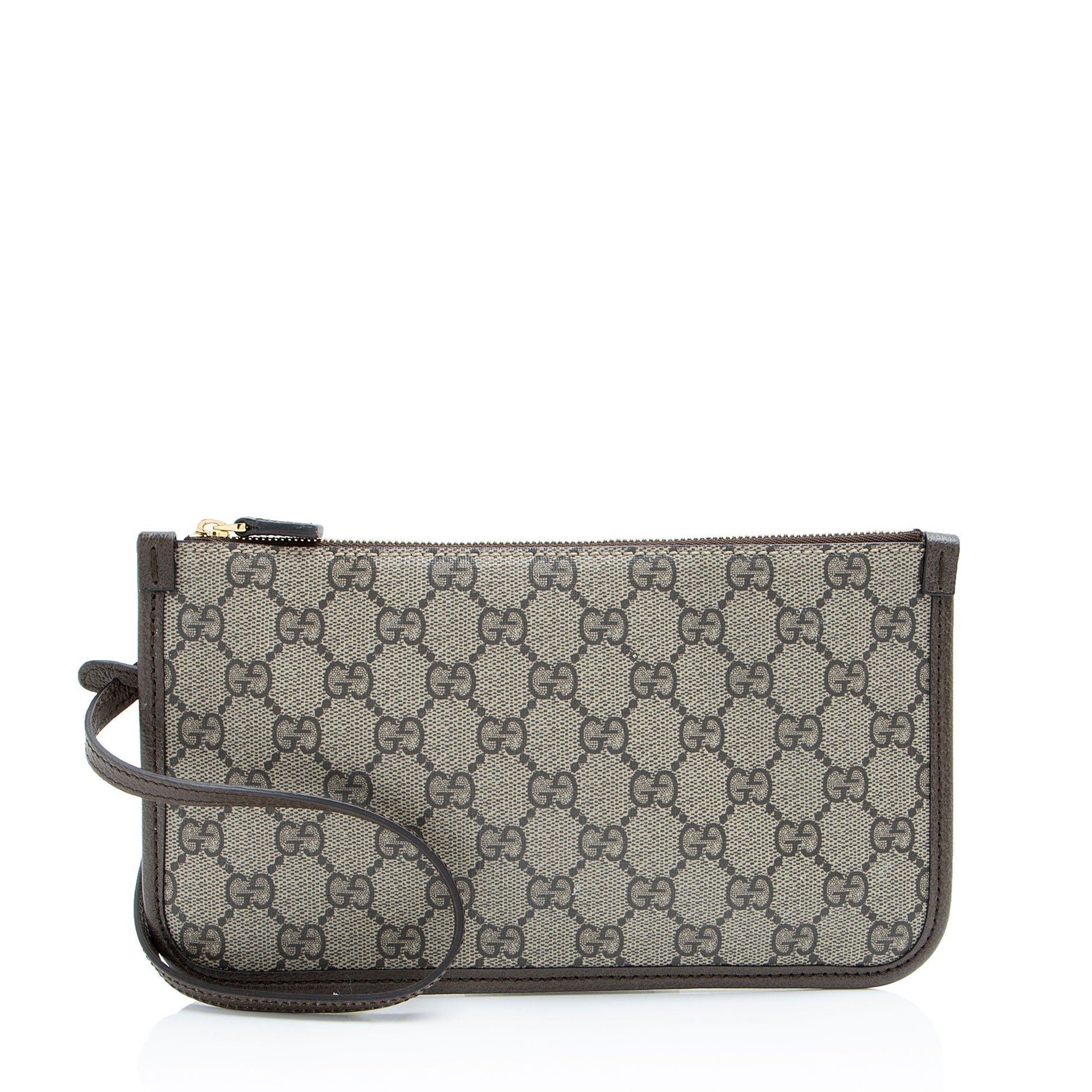 Gucci GG Supreme Pochette SHF-M9Qnnk Leather Canvas Brown Clutch Bag