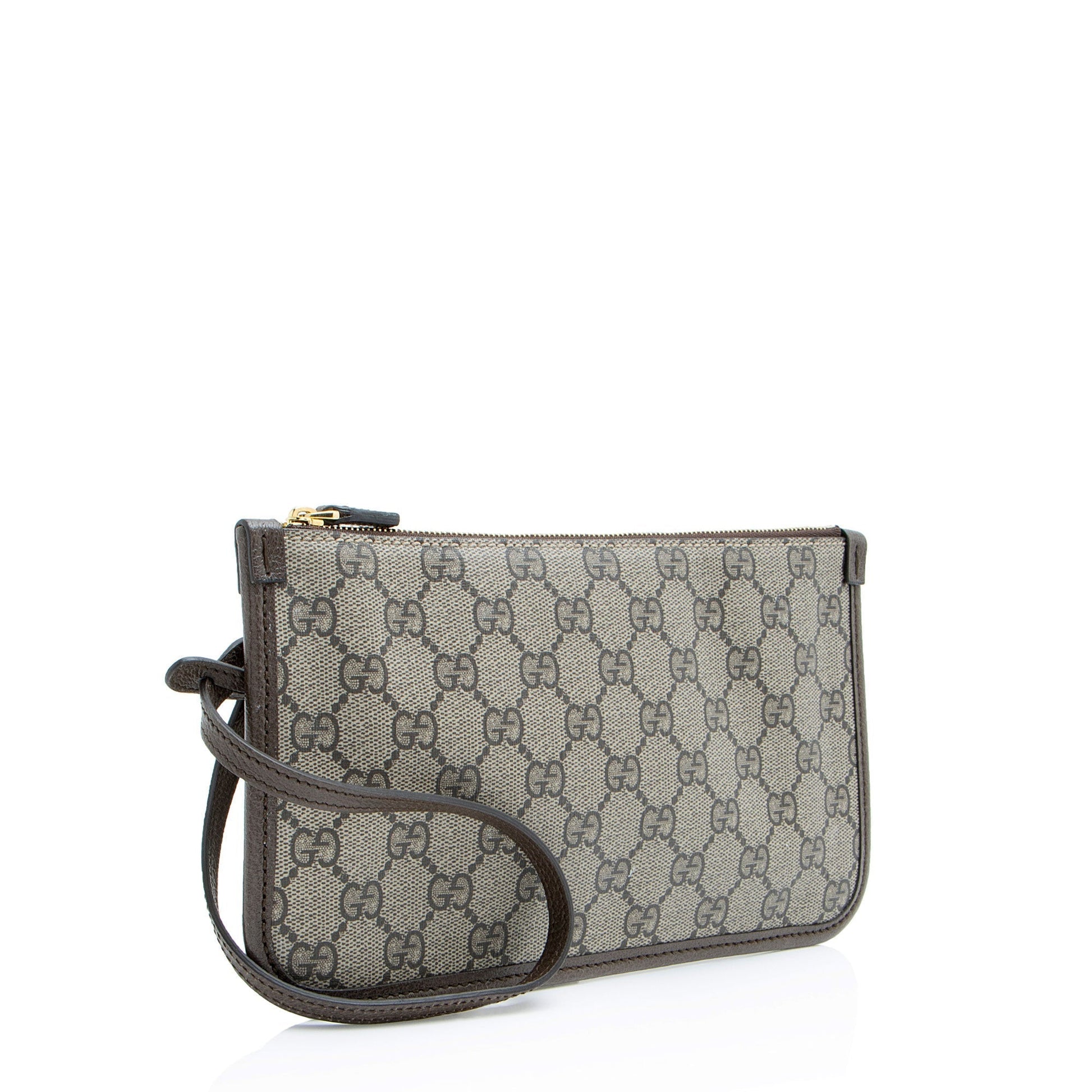 Gucci GG Supreme Pochette SHF-M9Qnnk Leather Canvas Brown Clutch Bag