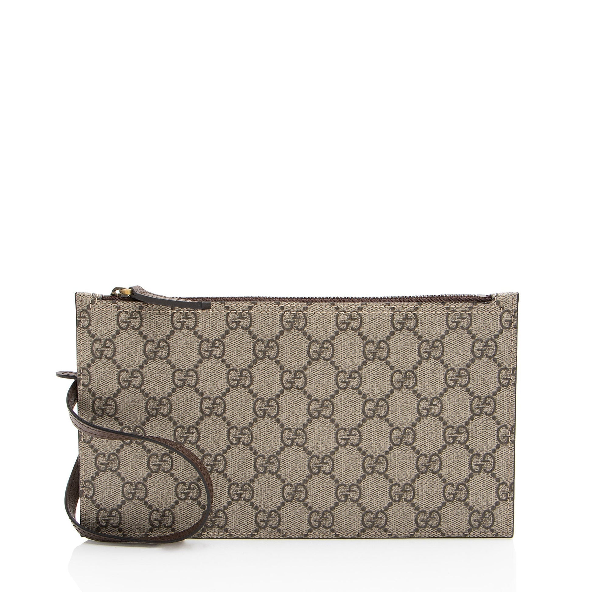 Gucci GG Supreme Pochette SHF-nytdIA Leather Canvas Brown Beige Clutch Bag