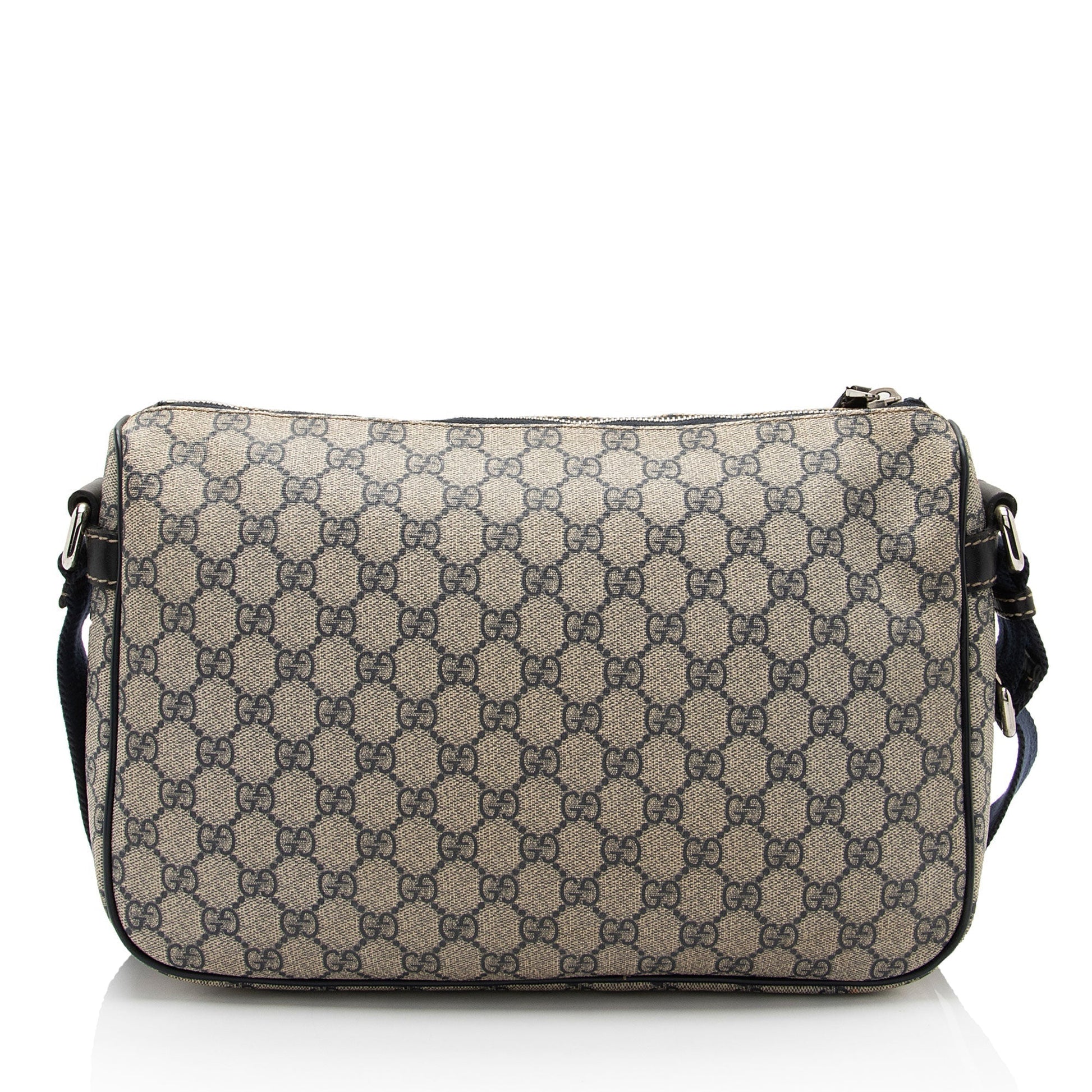 Gucci GG Supreme Pocket Messenger SHF-z1WHUn Leather Canvas Beige Blue Shoulder Bag
