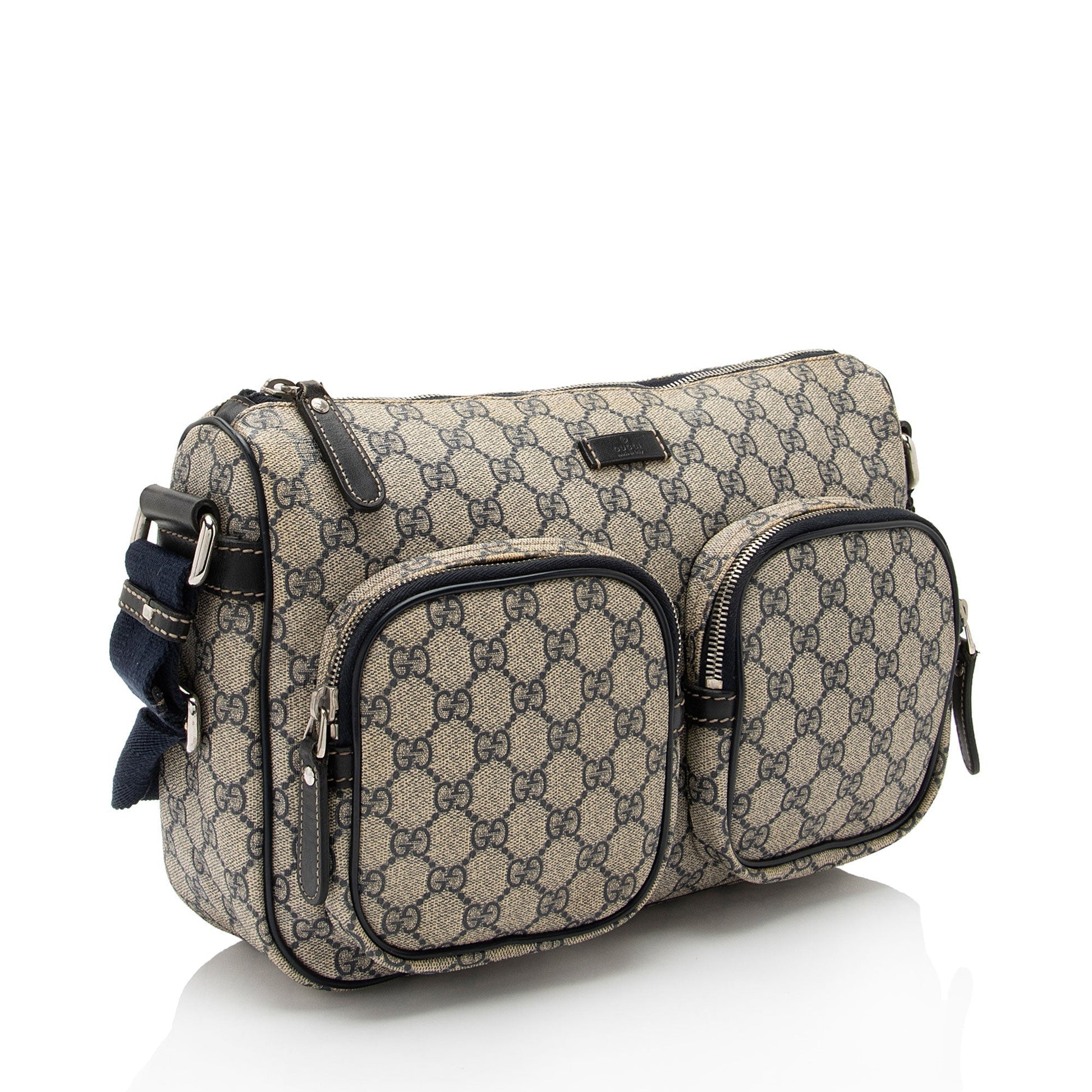 Gucci GG Supreme Pocket Messenger SHF-z1WHUn Leather Canvas Beige Blue Shoulder Bag