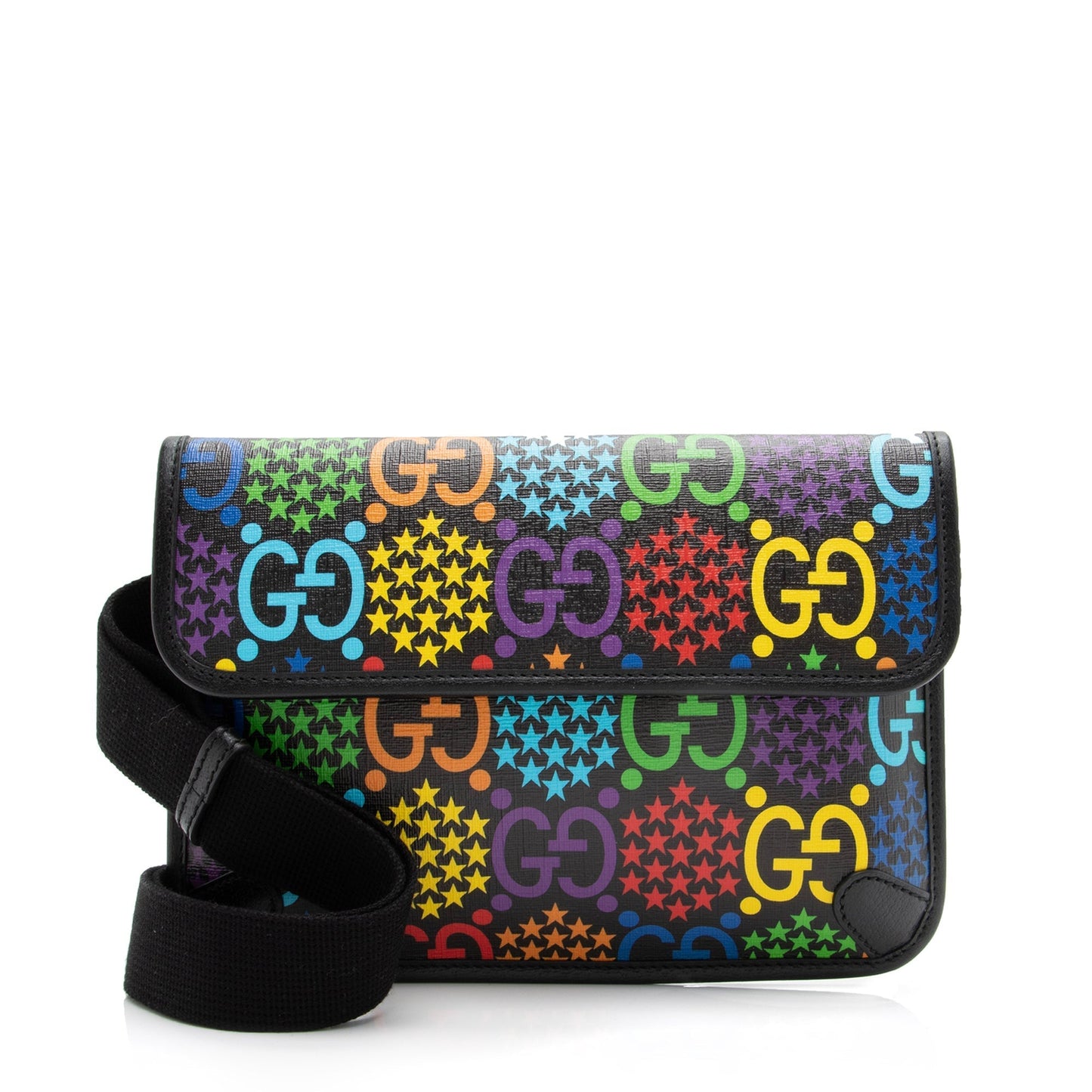 Gucci GG Supreme Psychedelic Belt SHF Leather Canvas Nylon Black Accessory