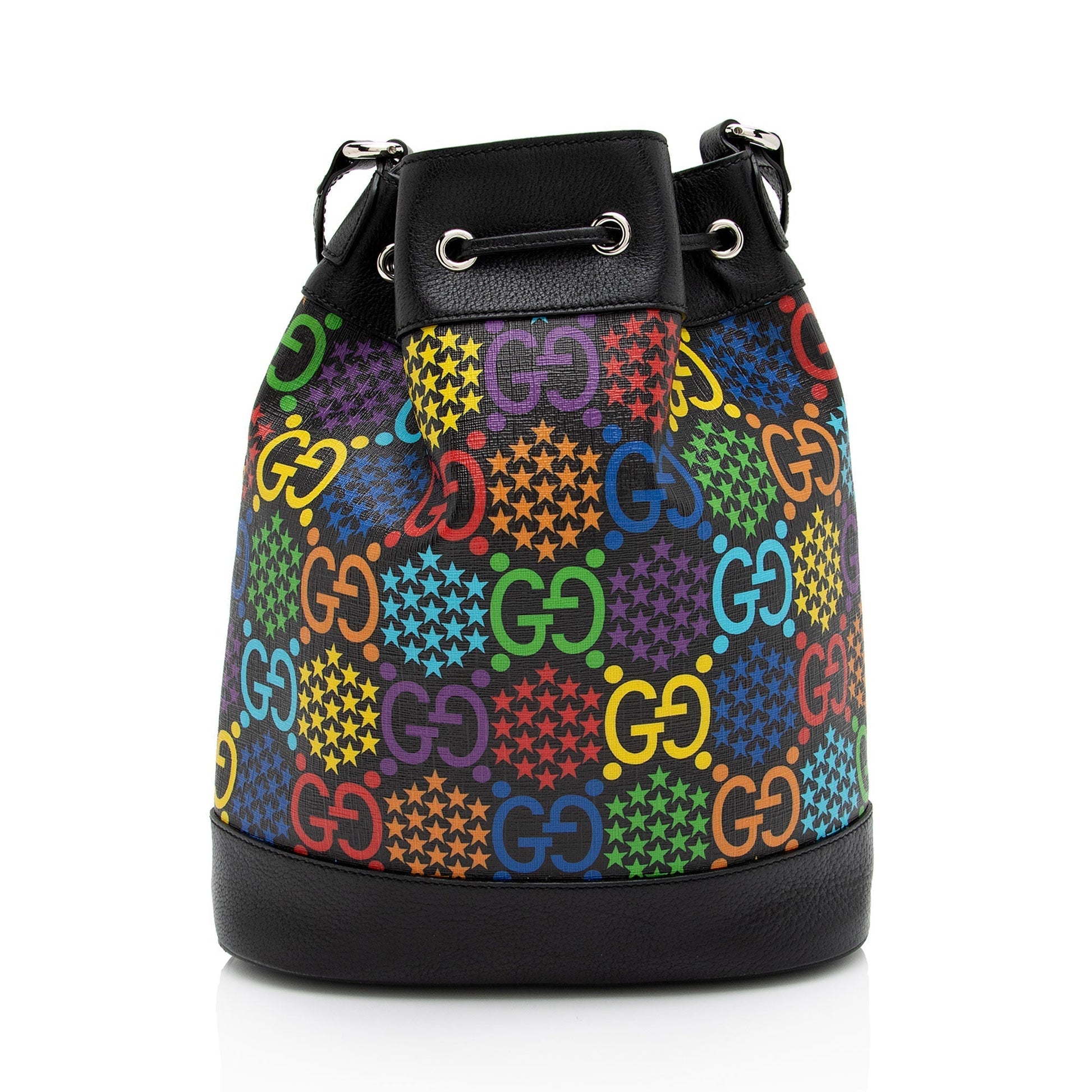 Gucci GG Supreme Psychedelic SHF-FBIF8K Leather Canvas Black Bucket Crossbody Bag